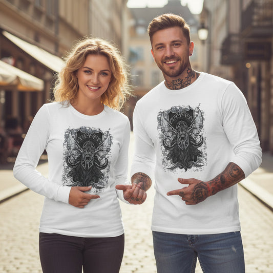 Creepy11 Skull Graphic Unisex Cotton Long Sleeve Bella+Canvas Tee with Art Design 189