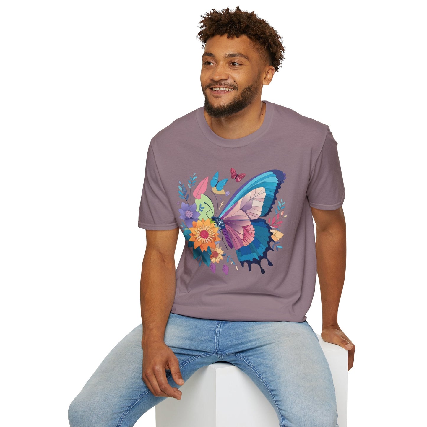 Gildan Butterfly T Shirt Unisex Softstyle 64000 Monarch Print Lightweight Breathable Cotton Tee