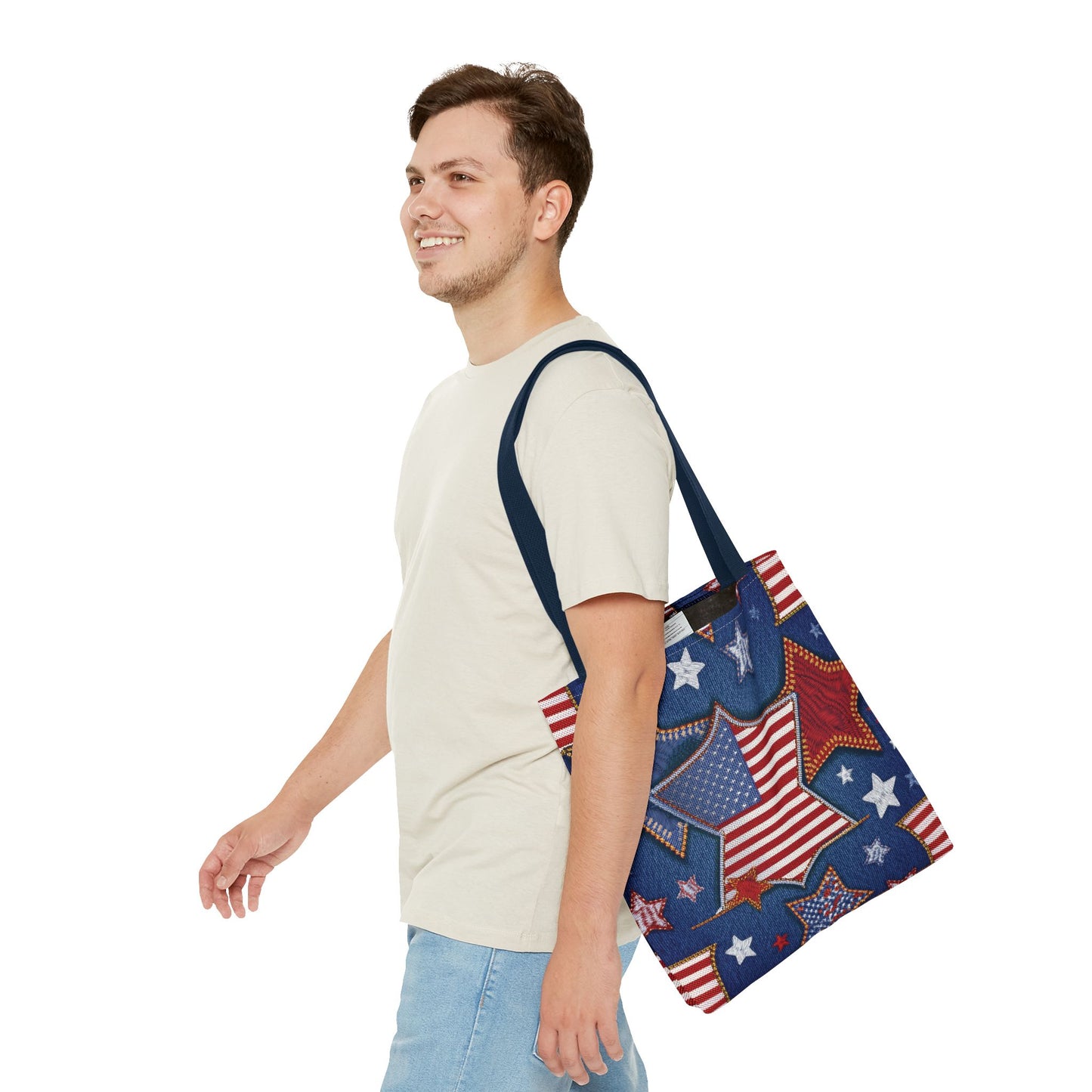 4th of July Graphic Denim Fabric Imitation Print Unisex Canvas Bag Poly Spun 3 Sizes Tote Bag 200-5