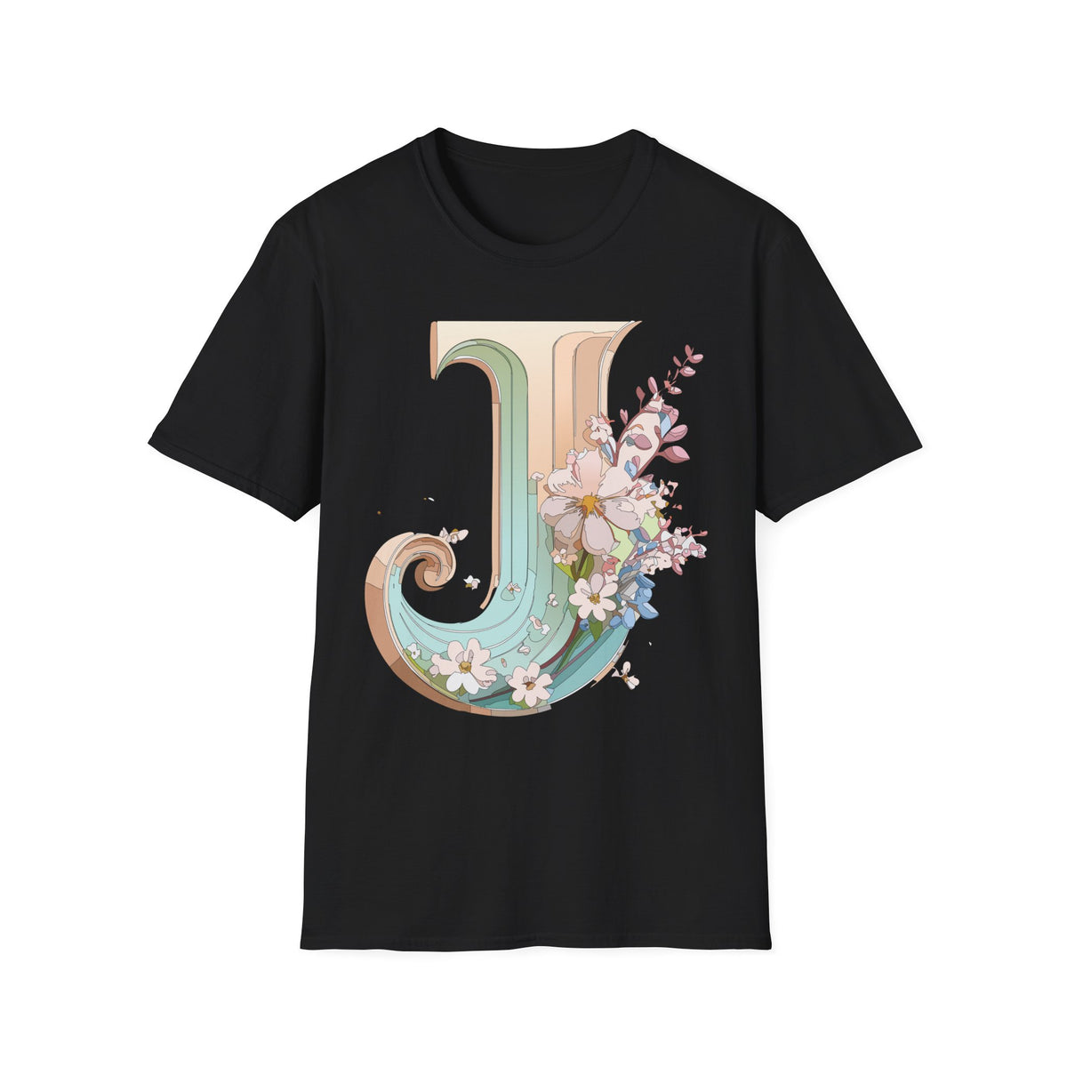 Floral Letter J monogram T-Shirt | Vintage pastel initial tee