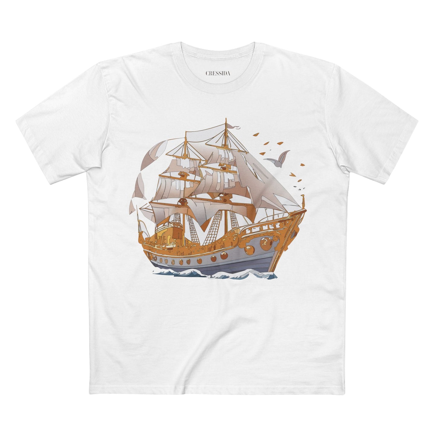 Ship Graphic Unisex 100 Cotton T-Shirt with Gold Frigate Art Design 1