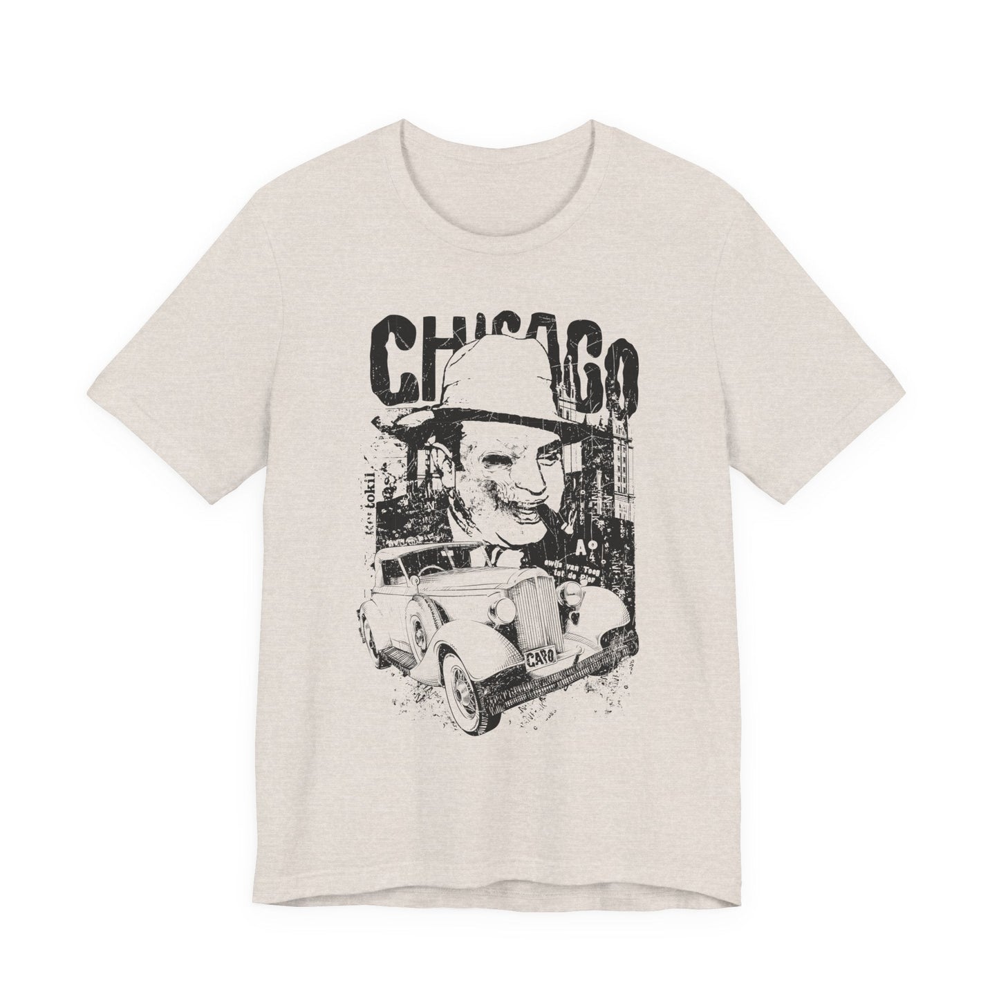 Chicago Retro Mobster Illustration Tee Vintage Car Cityscape Art Design T-Shirt A-8