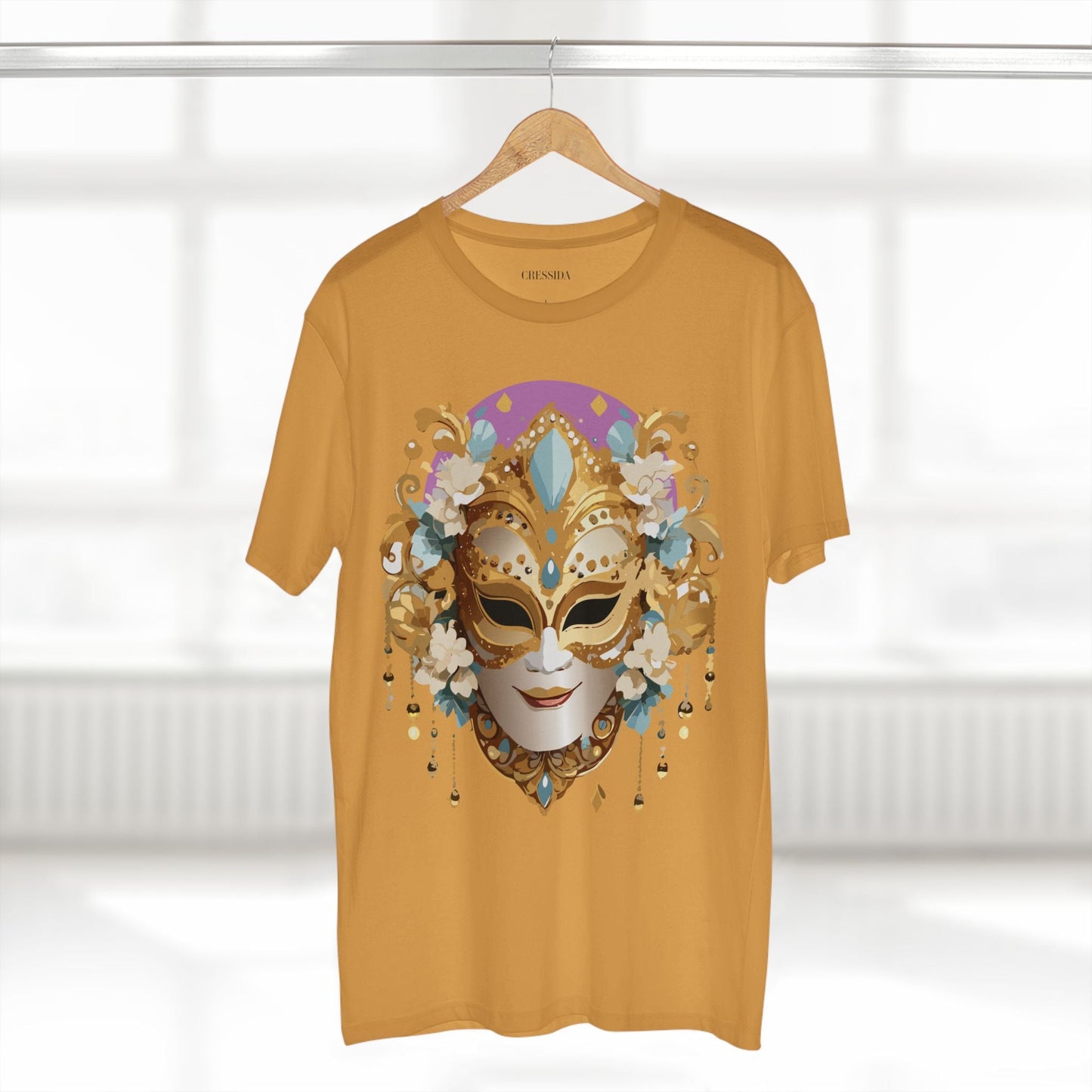 Carnival Mask Graphic T-Shirt Unisex 100 Cotton With Antique Gold Art Design Tee 4