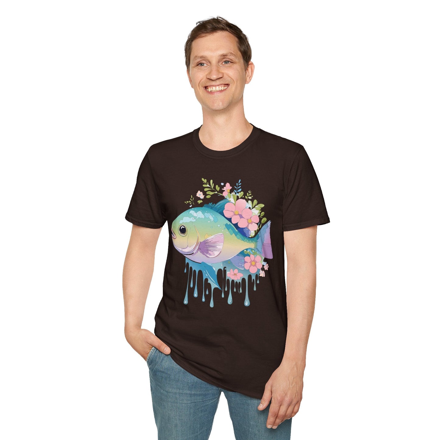 Fish Art Graphic Tee Unisex Gildan Softstyle 64000 100 Percent Ring Spun Cotton Comfortable Tee