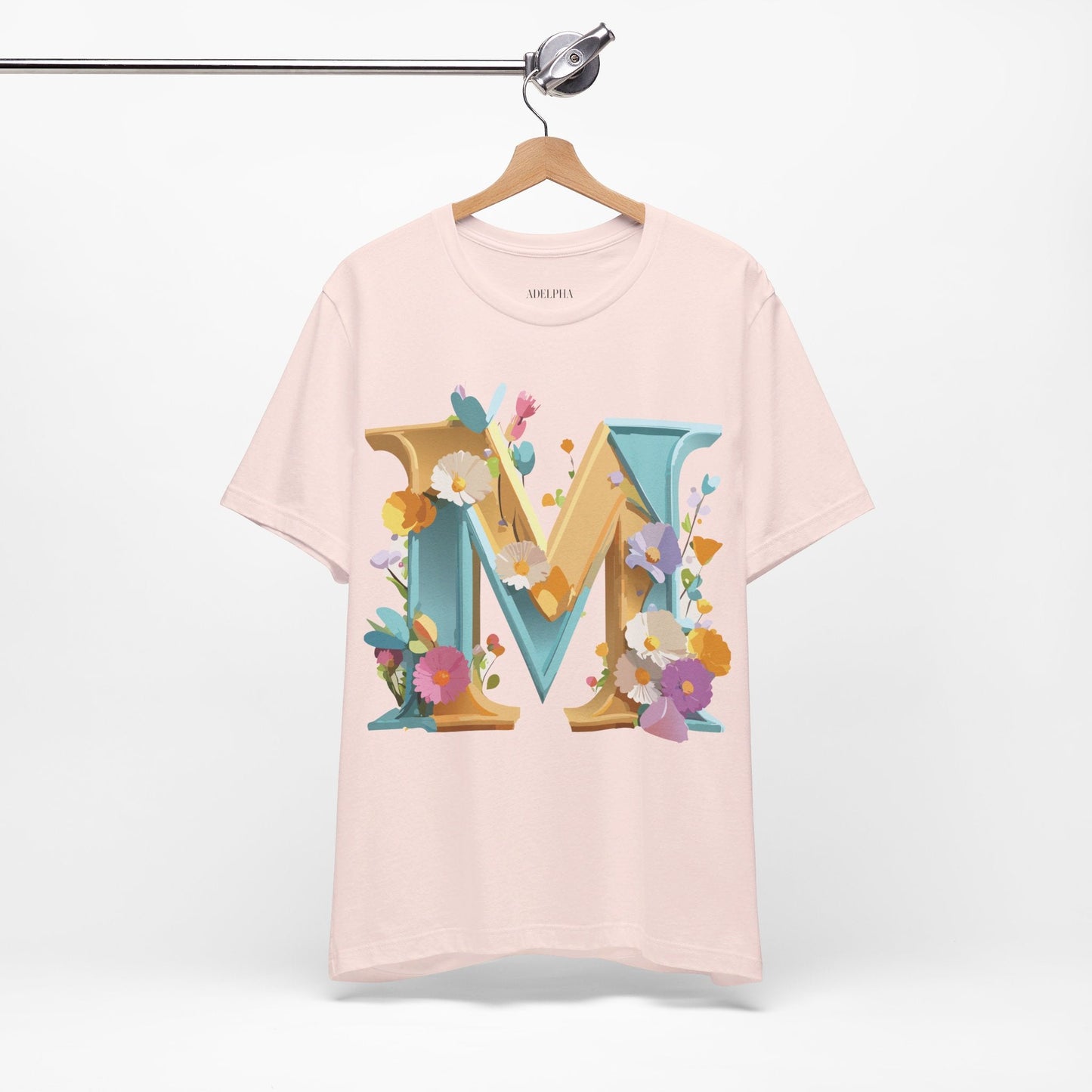 Letter M Shirt Unisex Graphic Tee Vintage Inspired Artwork Adelpha Jersey Short Sleeve