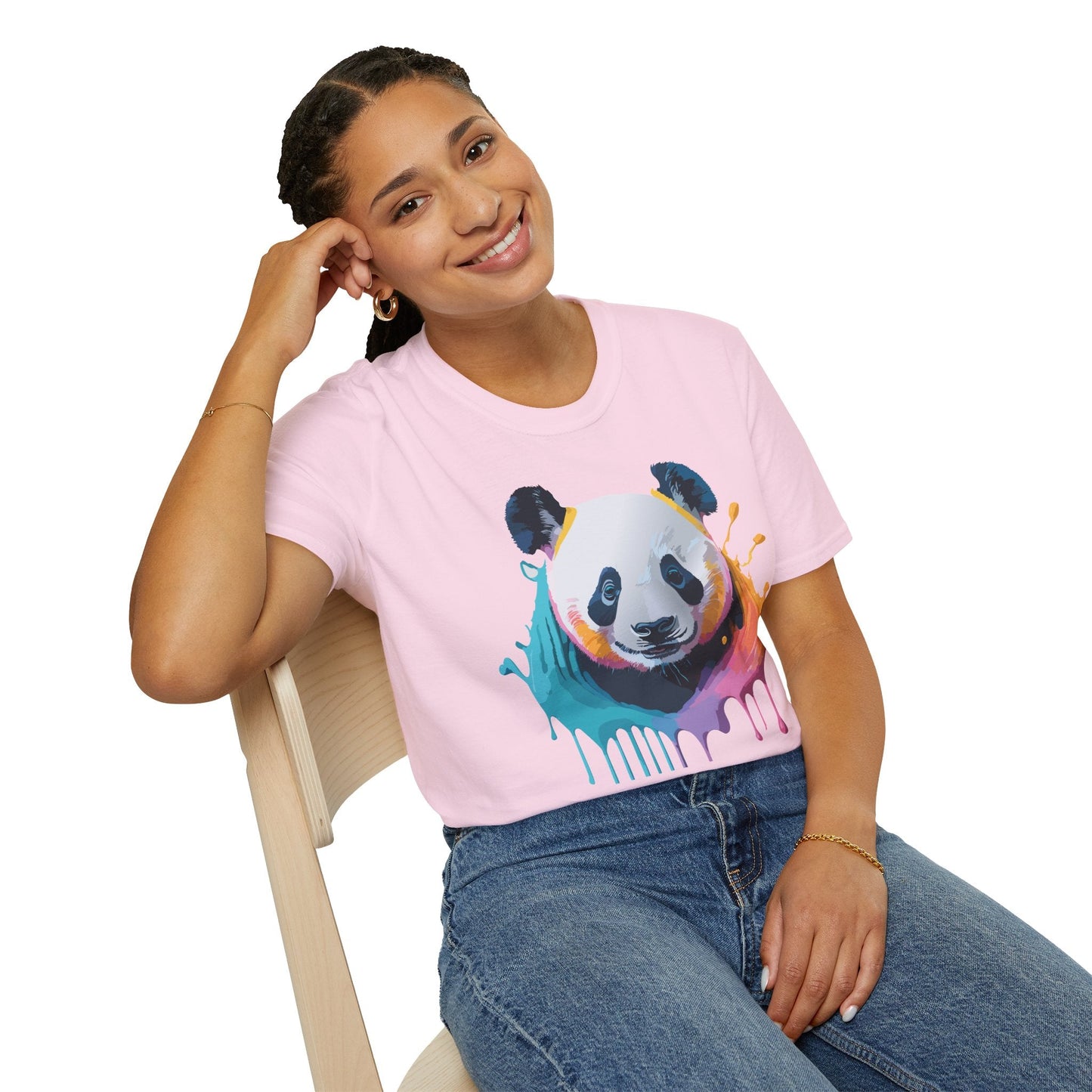 Unisex Panda Shirt T Shirt With Panda Animal Print Tee Softstyle Gildan 64000 100 Percent Ring Spun Cotton