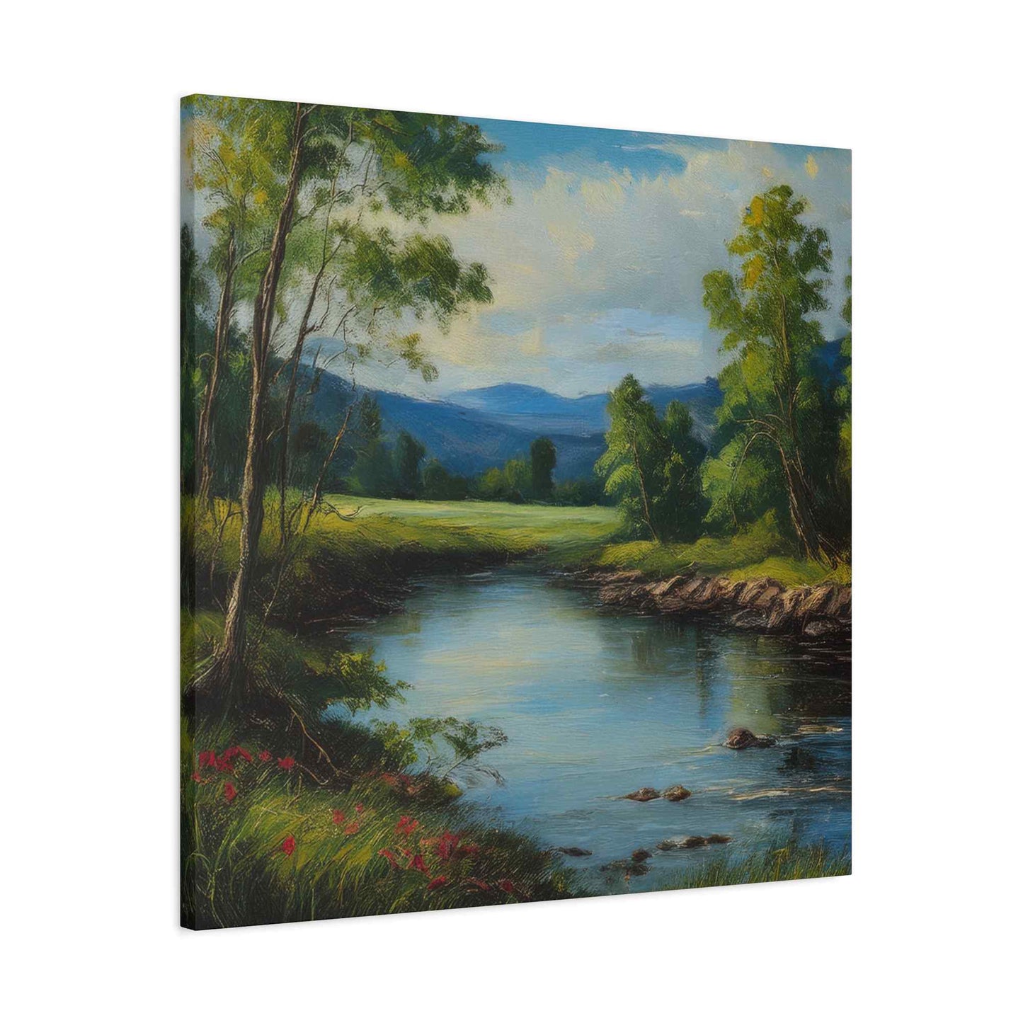 River Print Canvas, Landscape Oil Paint Print 20x20, 24x24, 30x30, 32x32, 36x36 Art Design Print Pine-Wood Inner Frame MC-53