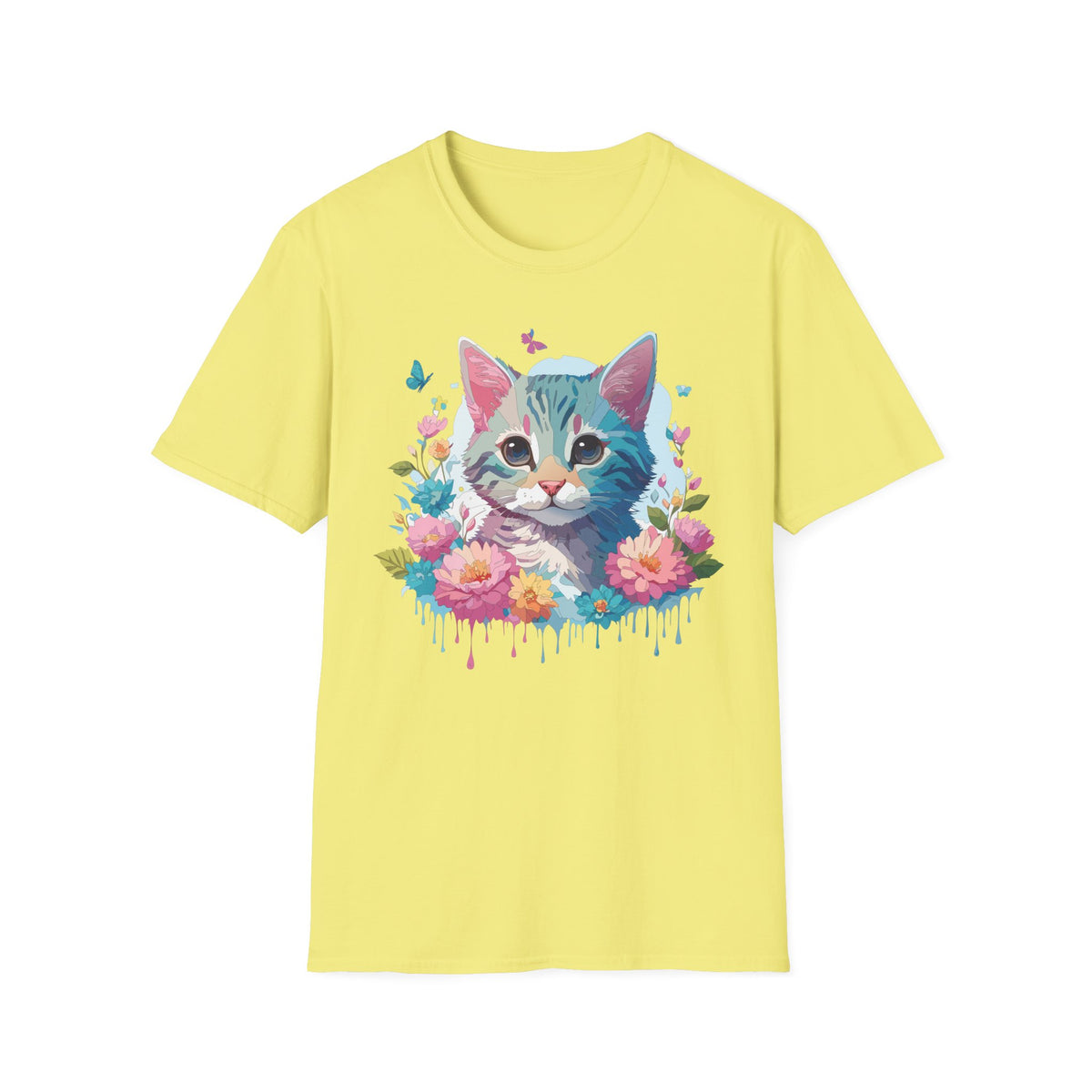 Watercolor Kitten Floral Tee | Cat Face T-Shirt, Spring Floral Design