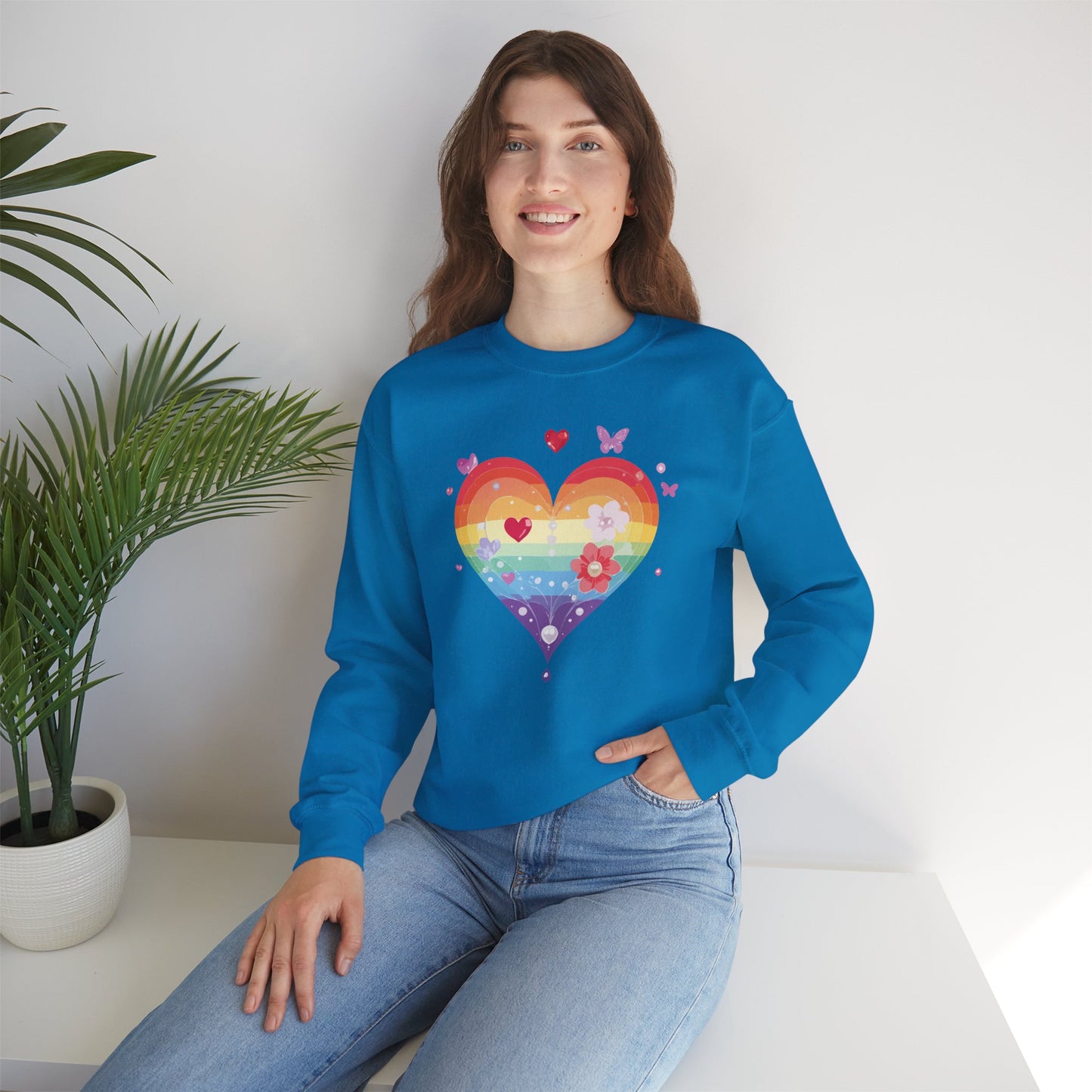 Rainbow Heart Sweatshirt, Floral Heart Sweatshirt, Floral Love Sweatshirt, Valentine's Day Sweatshirt, Rainbow Heart Floral Sweatshirt 115