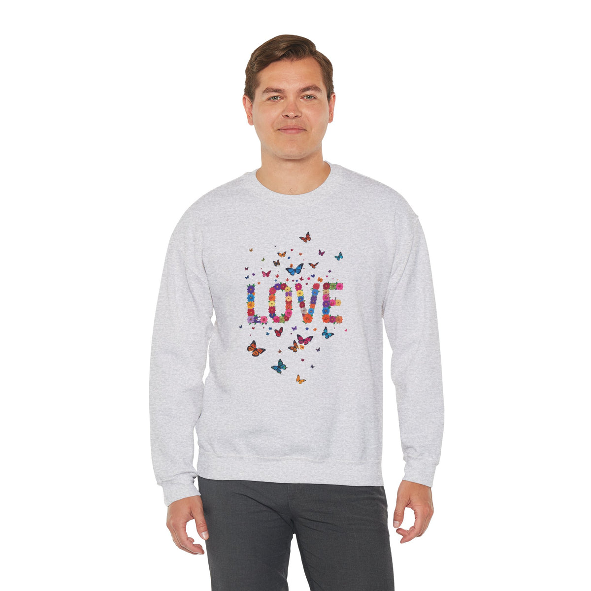 Unisex Floral Love Sweatshirt, Love Floral Sweatshirt, Floral Butterfly Sweatshirt, 50/50 Cotton-Poly Valentine's Day Sweatshirt 06