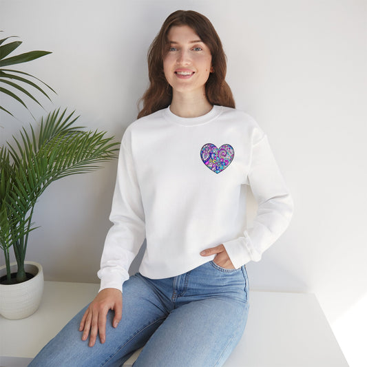 Floral Heart Sweatshirt Valentines Day Unisex Crewneck Gildan 18000 Heavy Blend Cotton Polyester