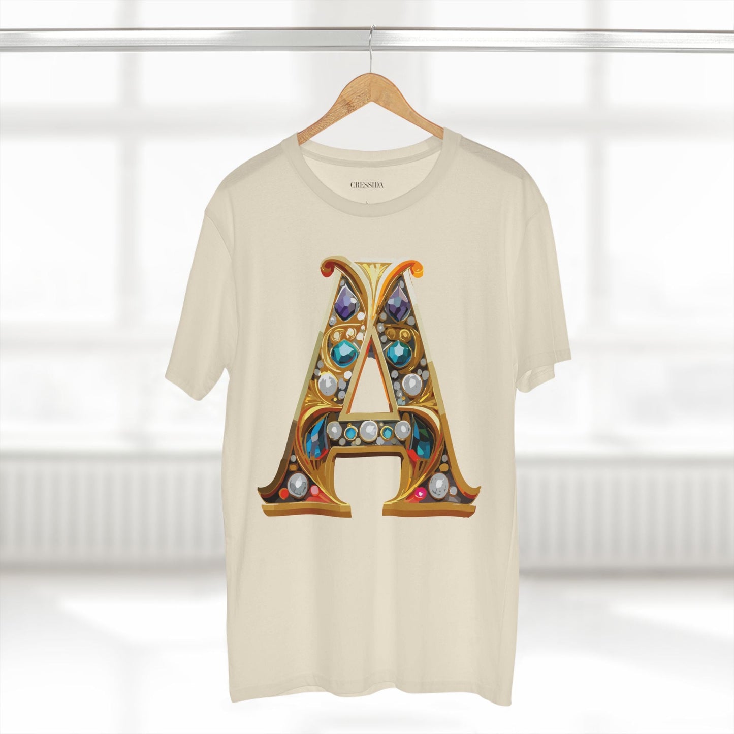 Letter A Graphic Design Tee Unisex 100 Cotton With Antique Gold Letters Artwork T-Shirt