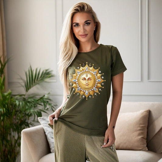 Gold Sun Graphic Unisex 100 Cotton T-Shirt with Golden Art Design 7