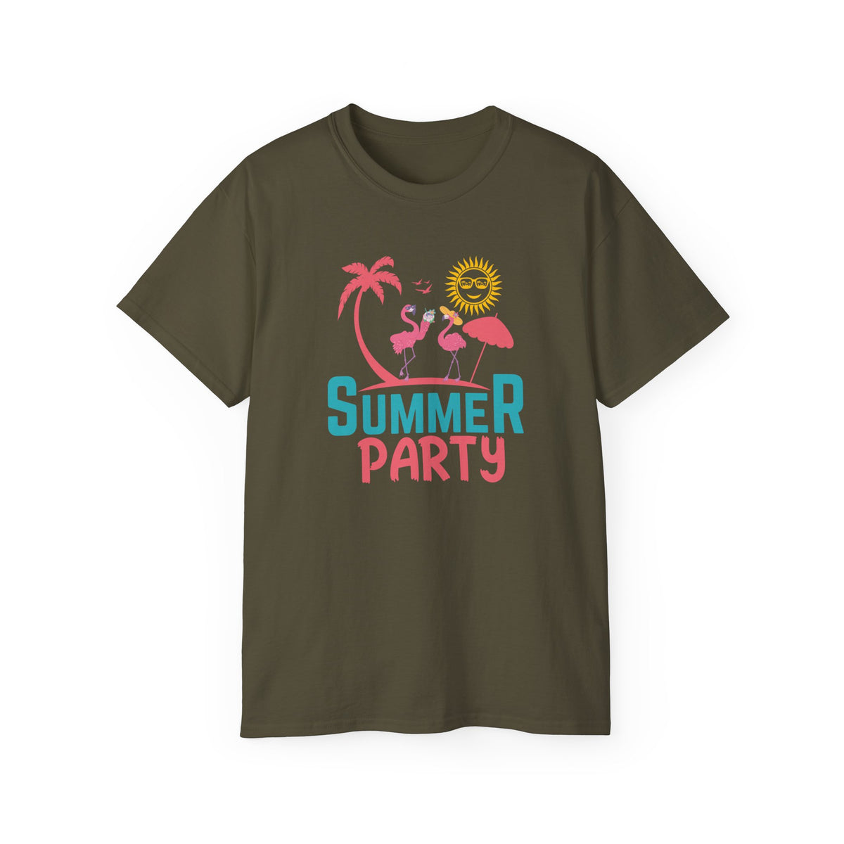 Summer Party Flamingo Tee | Tropical Palms Sun Retro Graphic