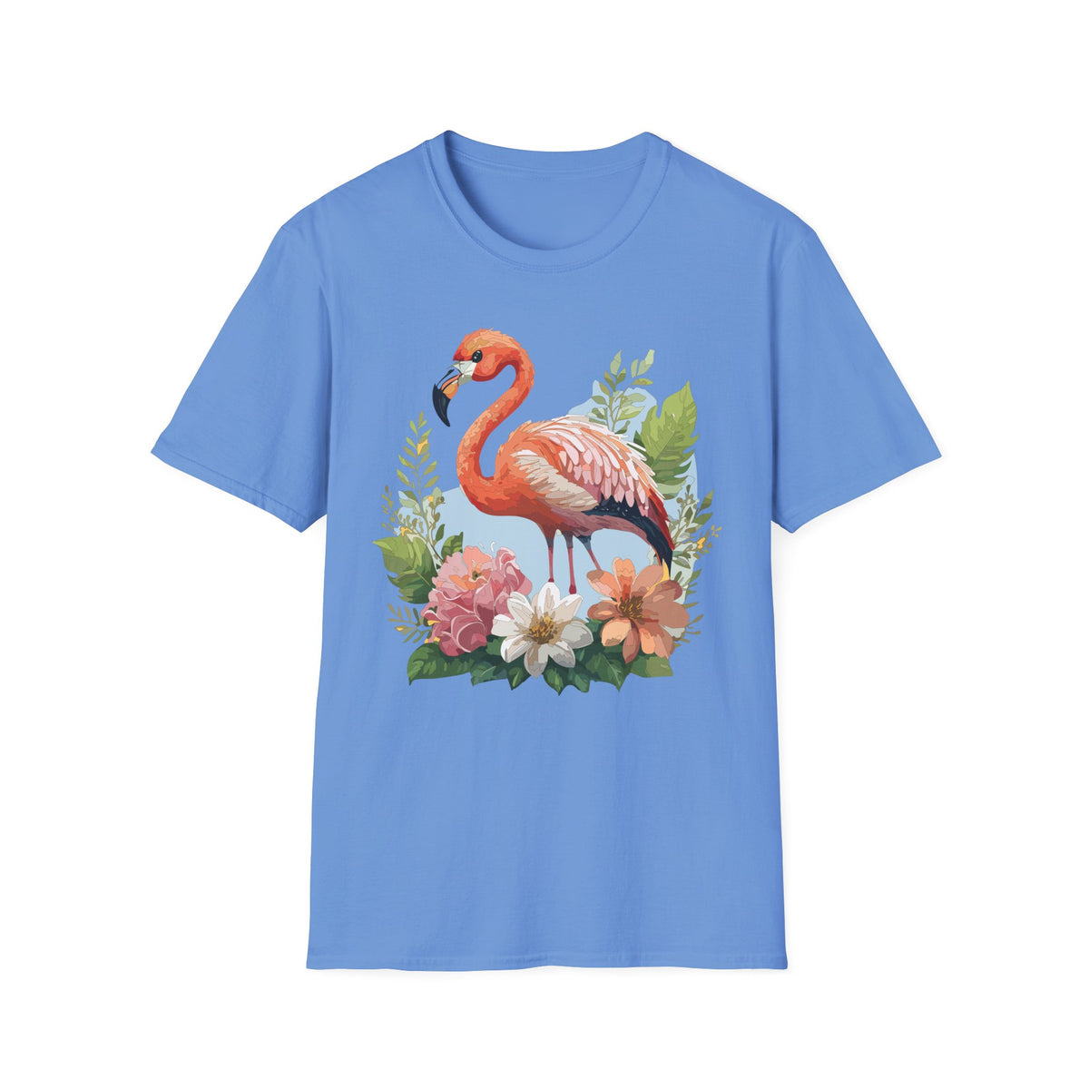 Pink Flamingo Illustration T-Shirt | Tropical Bird Floral Design