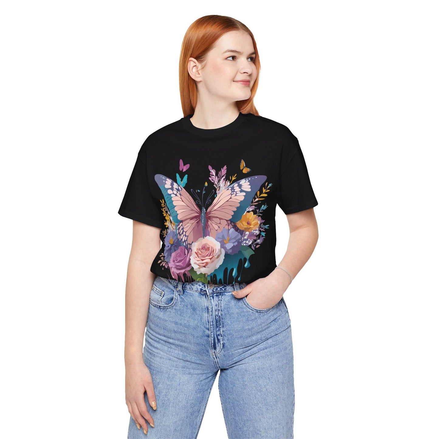 Butterfly Graphic Unisex 100 Cotton Lightweight Vintage Floral Design Jersey Tee 43