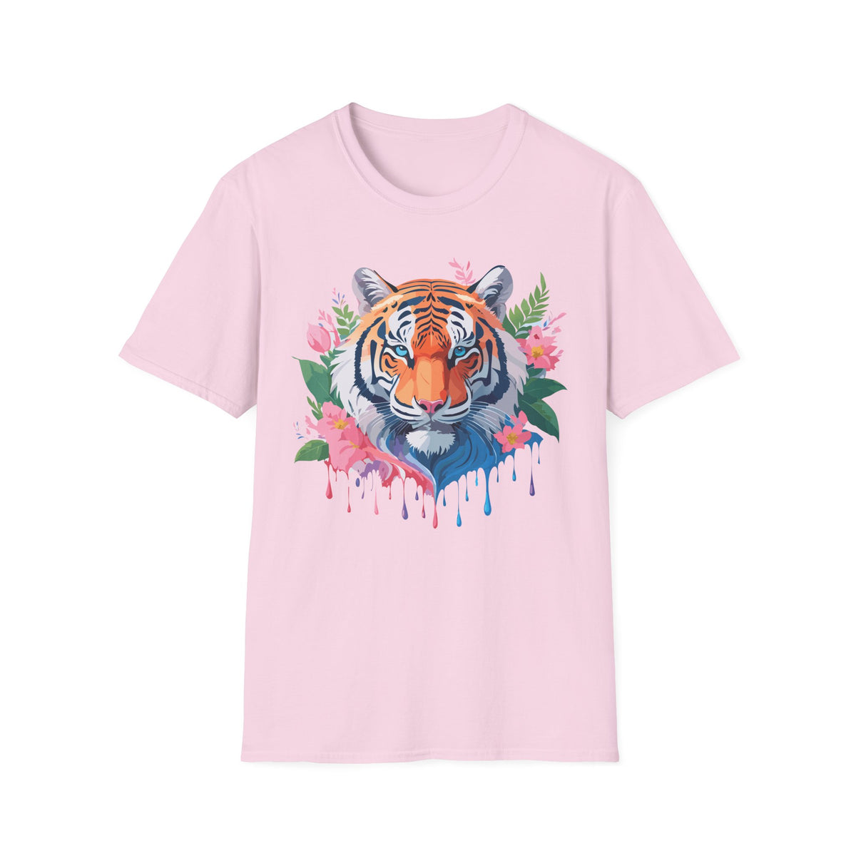 Floral Tiger Head T-Shirt | Watercolor Tiger Face with Flowers