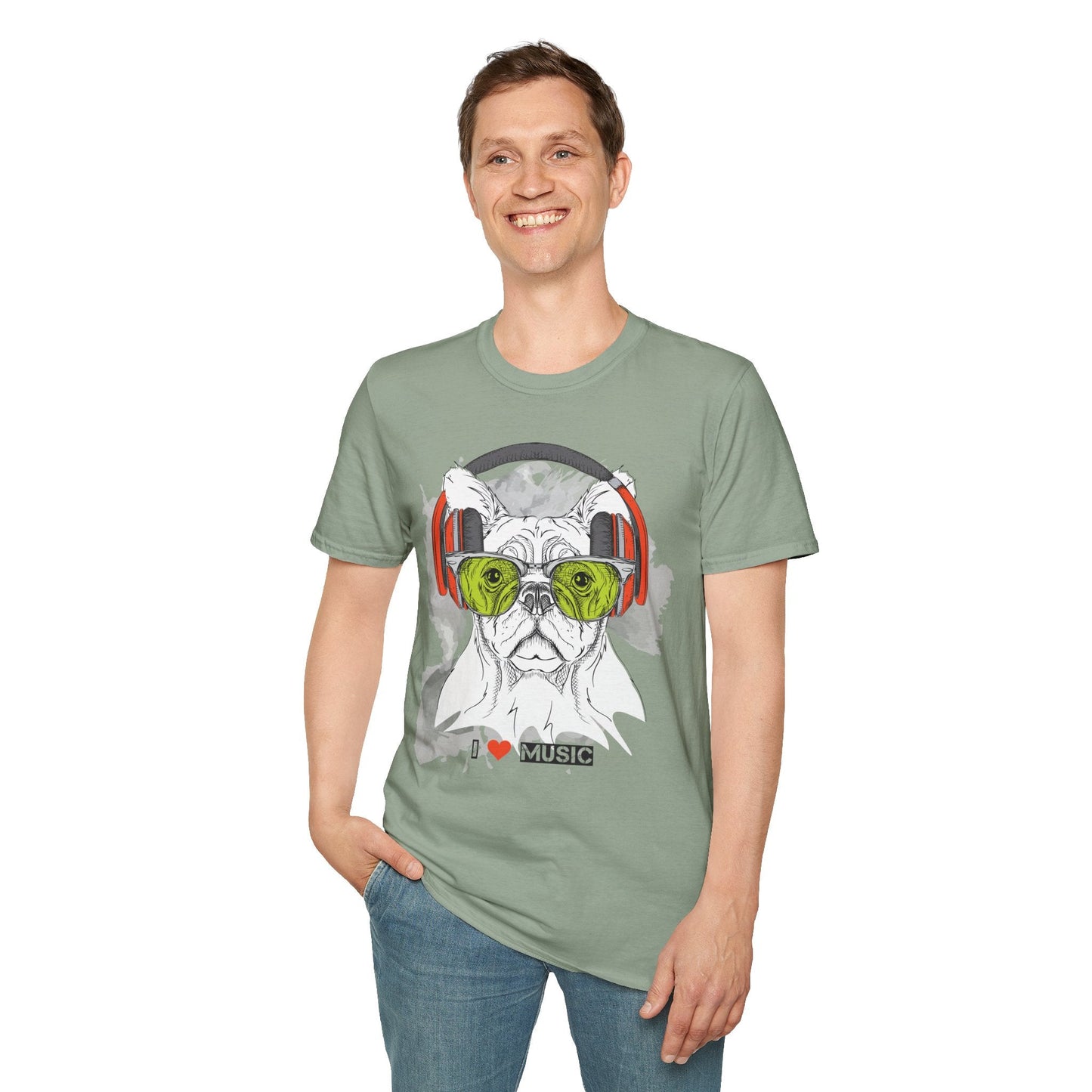 I Love Music Animals Shirt With Headphones Unisex Softstyle Tee 100 Percent Ring Spun Cotton