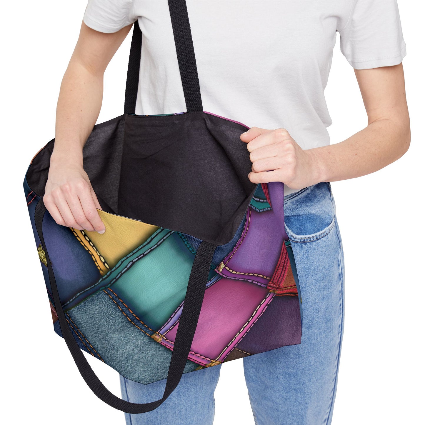 Denim Print Yoga Bag High-Quality 100% Spun Polyester 24x13 Canvas Gym Bag 43