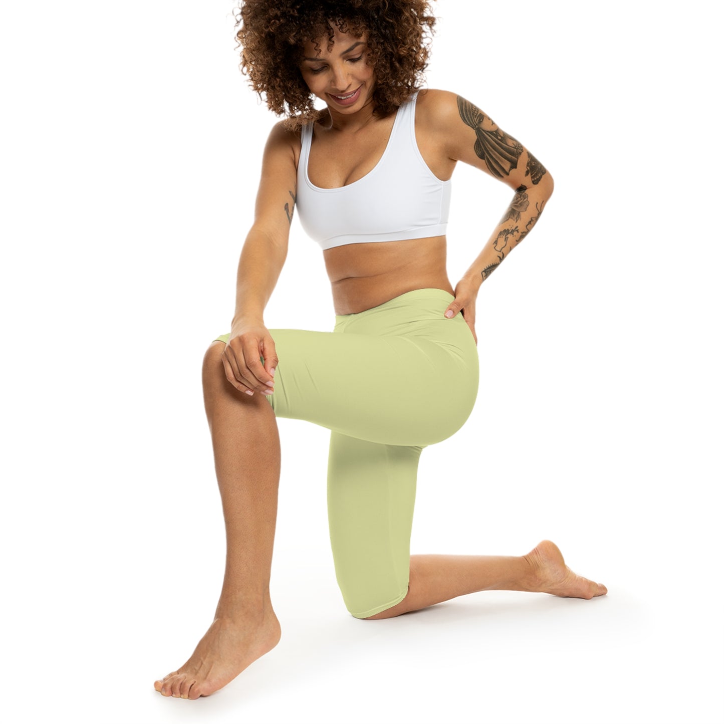 Spring Yellow Color Women's Brushed Suede Poly Span Casual Capri Leggings XS-2XL