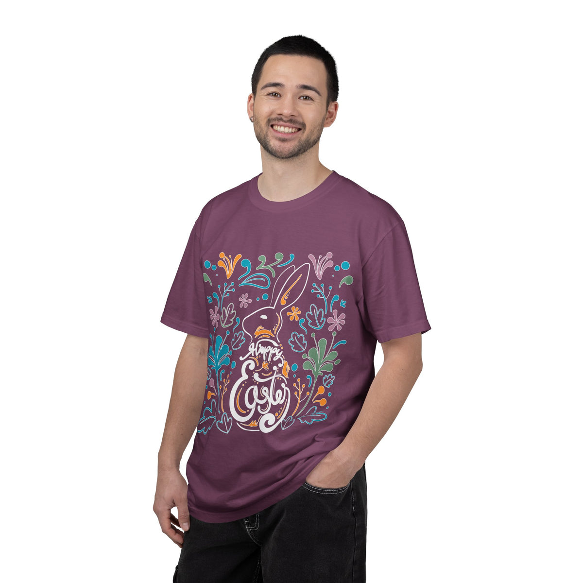 Easter Bunny Floral T-Shirt, Tee Shirt with Easter Signature, T Shirt with Easter Prints, Tee Shirt with Easter Design