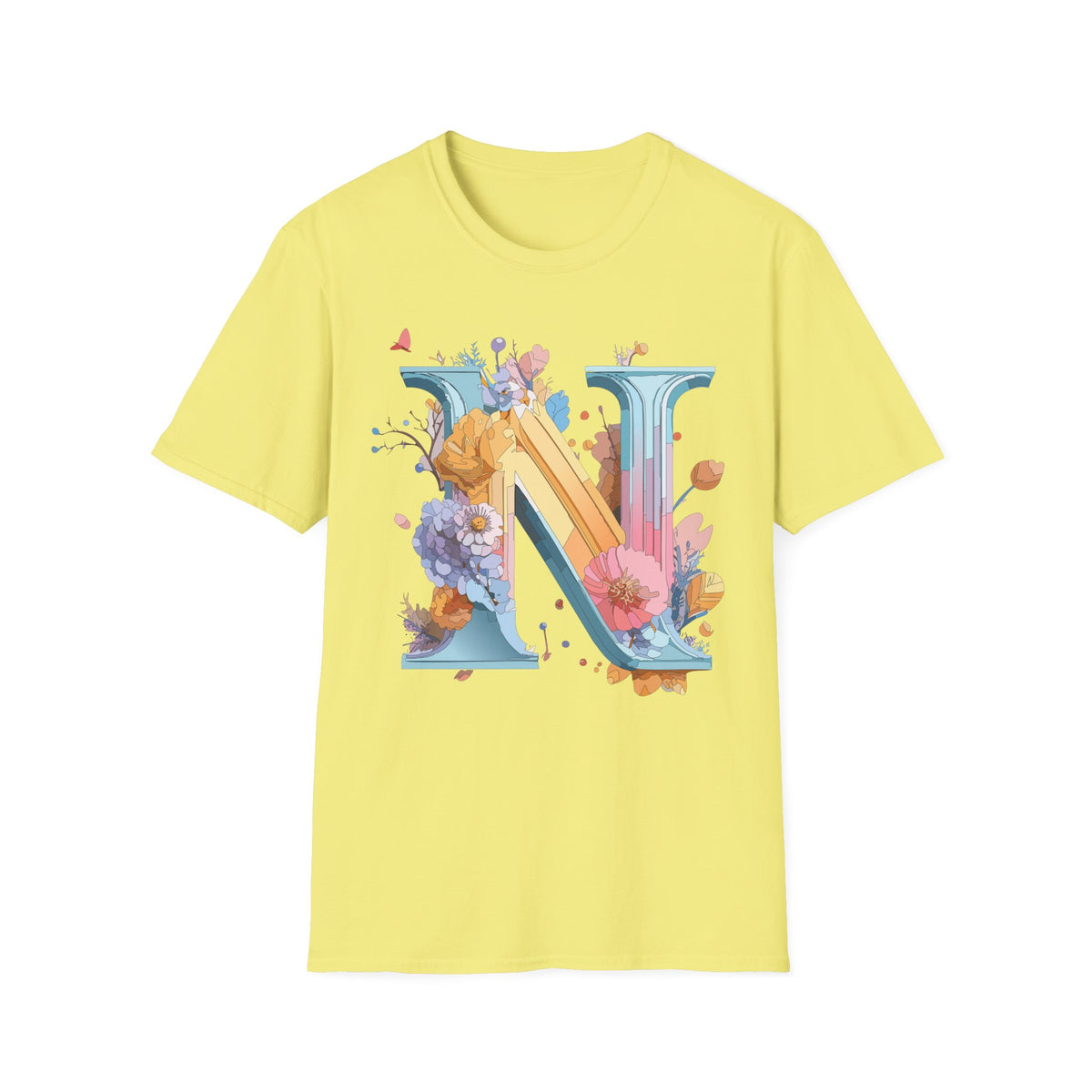Floral Letter N T-Shirt | Monogram Initial N Tee