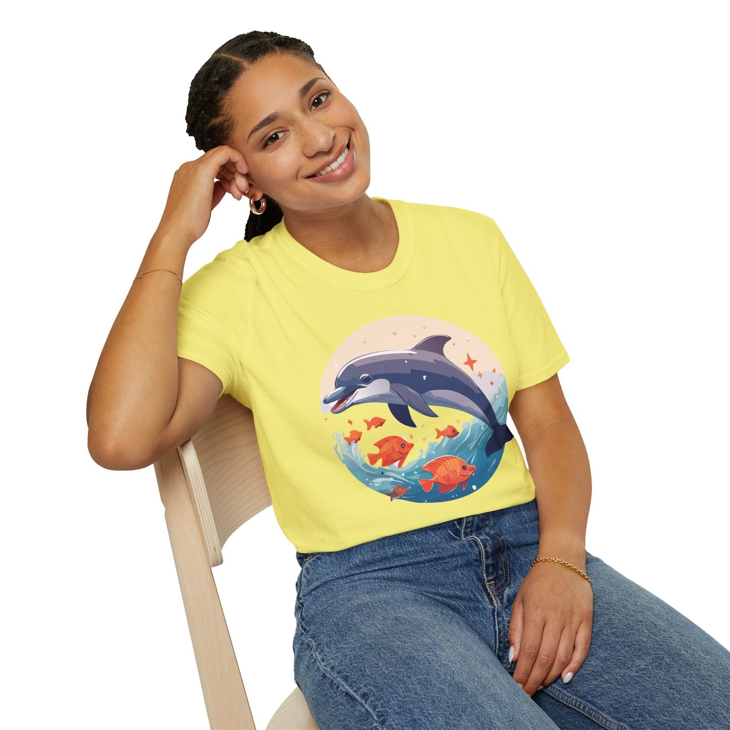 Unisex Dolphin Shirt Gildan Softstyle 64000 Short Sleeve Fish Tee With Dolphin Graphic