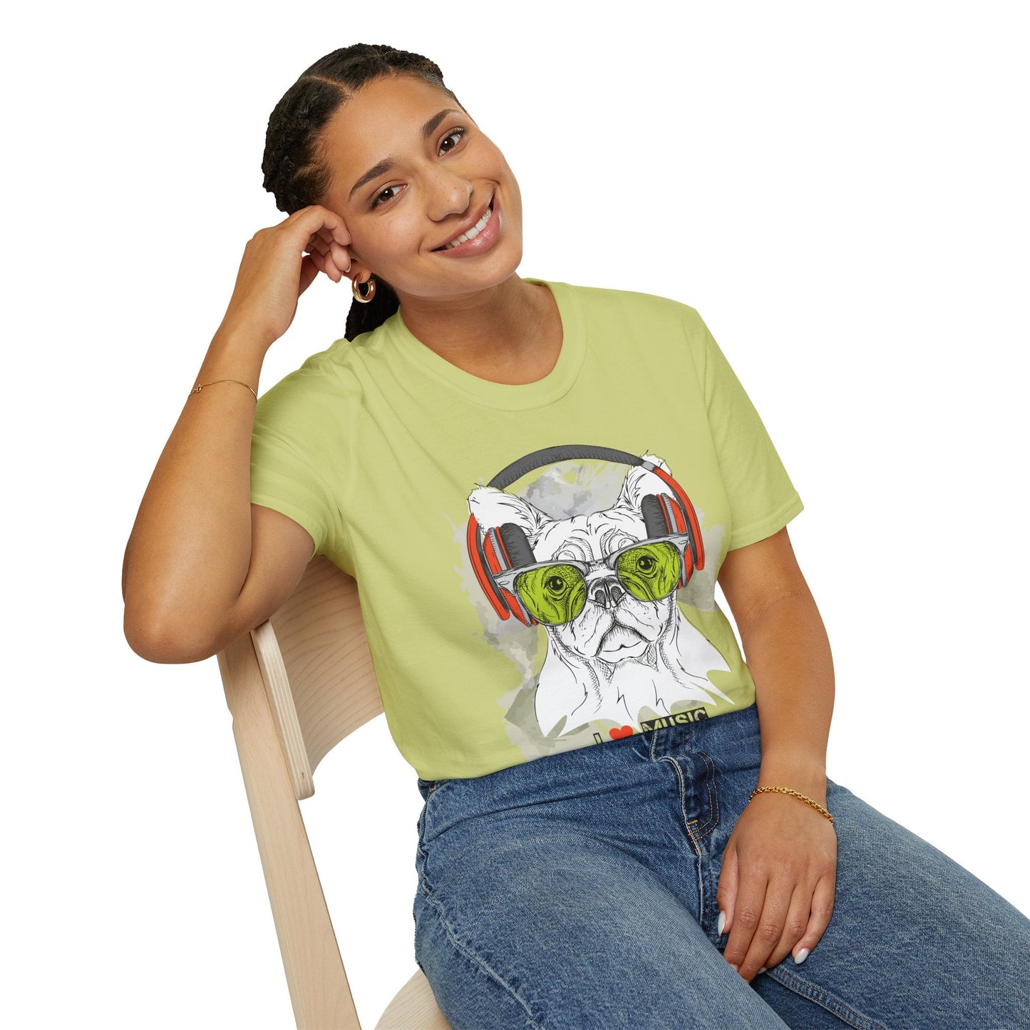 I Love Music Animals Shirt With Headphones Unisex Softstyle Tee 100 Percent Ring Spun Cotton