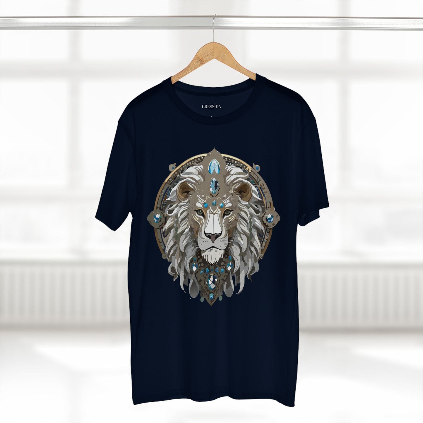 Lion Graphic Unisex 100 Cotton Tee With Unique Animal Golden Medallion Art Design 56