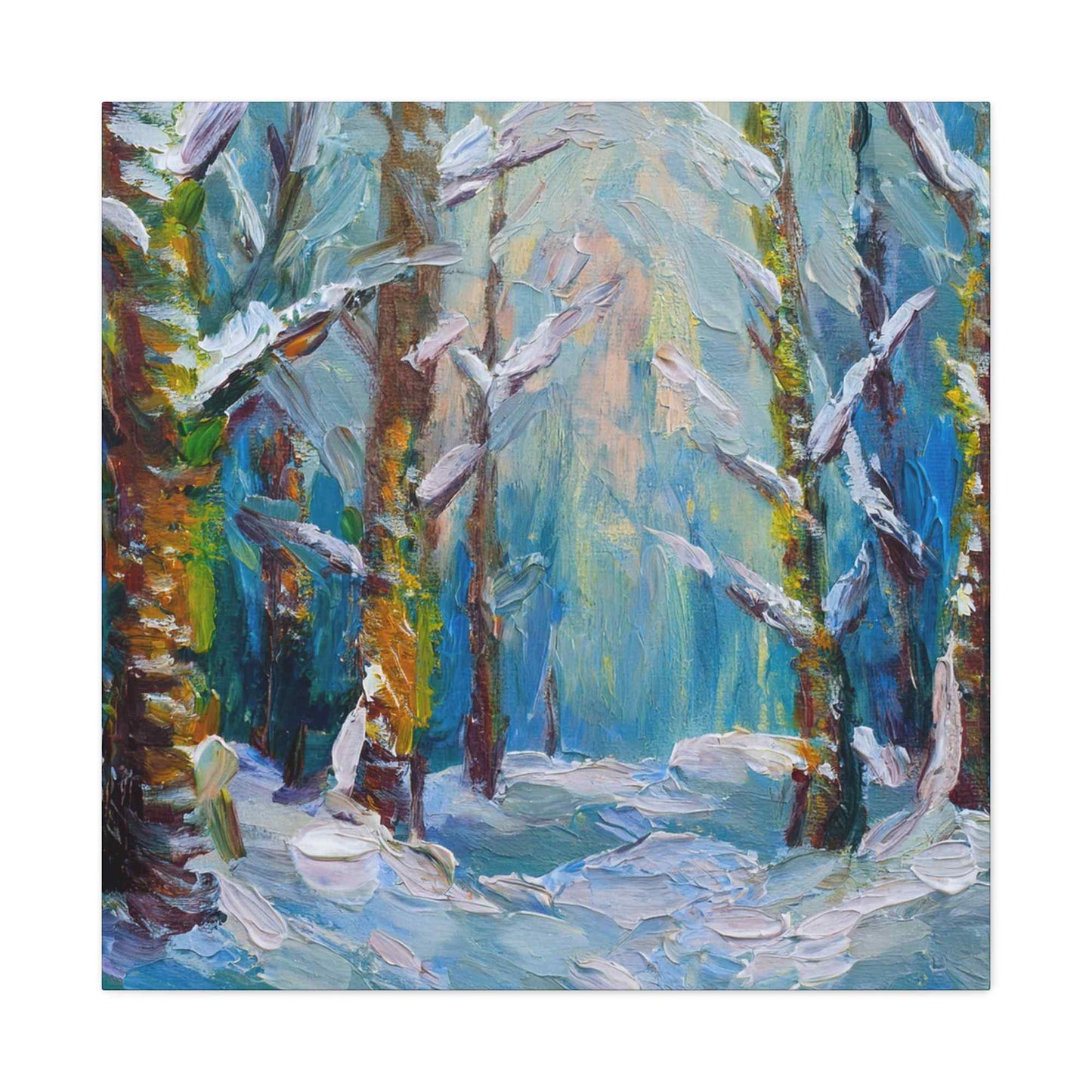 Snow Forest Print Canvas, Oil Paint Print 20x20, 24x24, 30x30, 32x32, 36x36 Art Design Print Pine-Wood Inner Frame MC-76