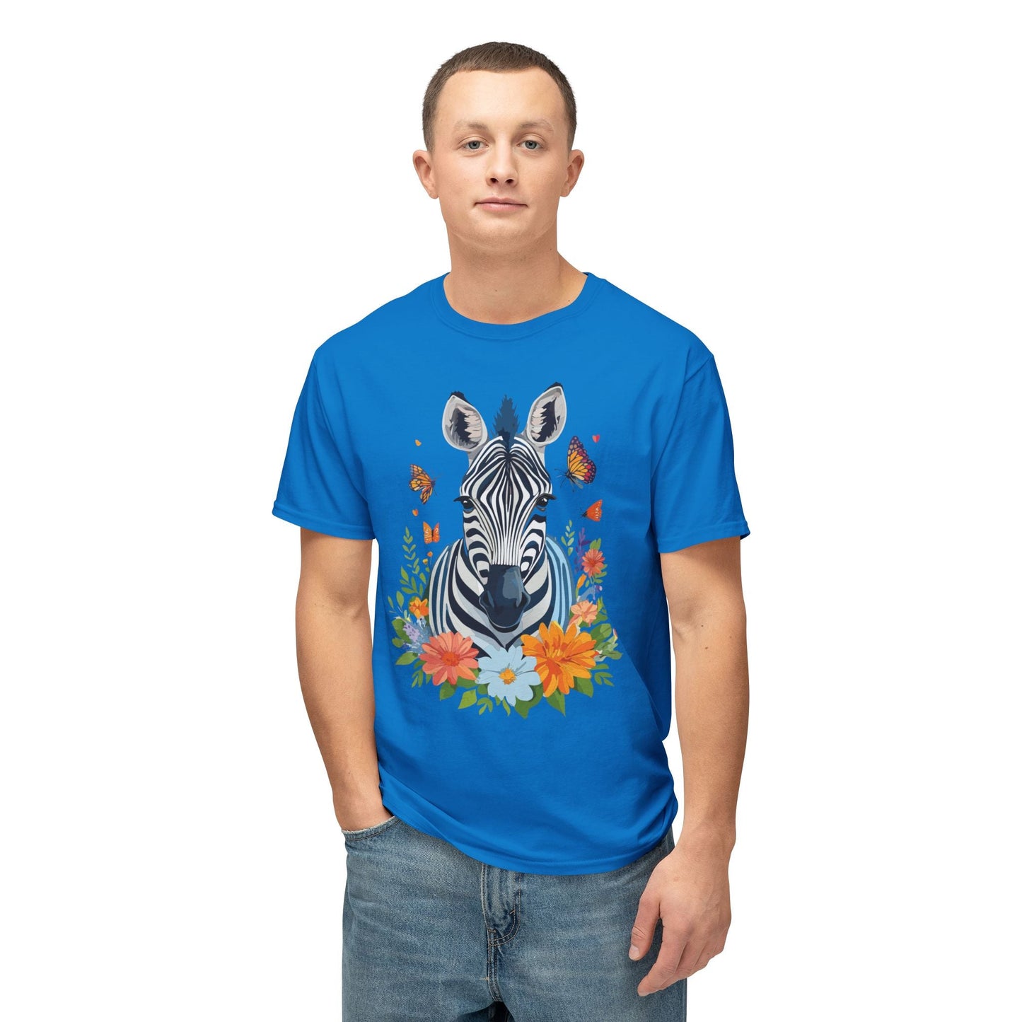 Zebra Art Print T Shirt Unisex Cotton Tee With Floral Design Vintage Zebra Theme