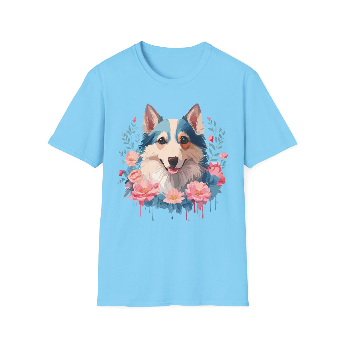 Floral Corgi Portrait T-Shirt | Dog Face Tee with Flowers