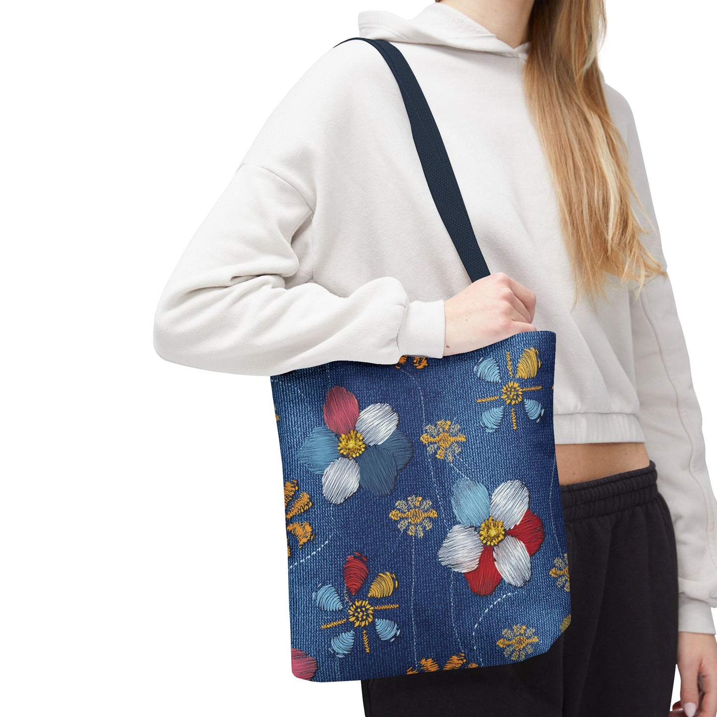 Denim Fabric Imitation Print Unisex Canvas Bag Poly Spun 3 Sizes Tote Bag 159-8