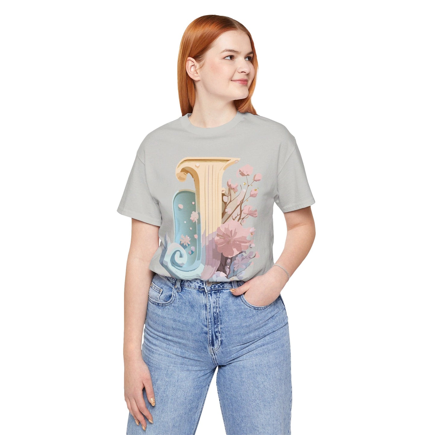 Letter J Shirt Unisex Graphic Tee Adelpha Vintage Inspired Artwork Design Short Sleeve