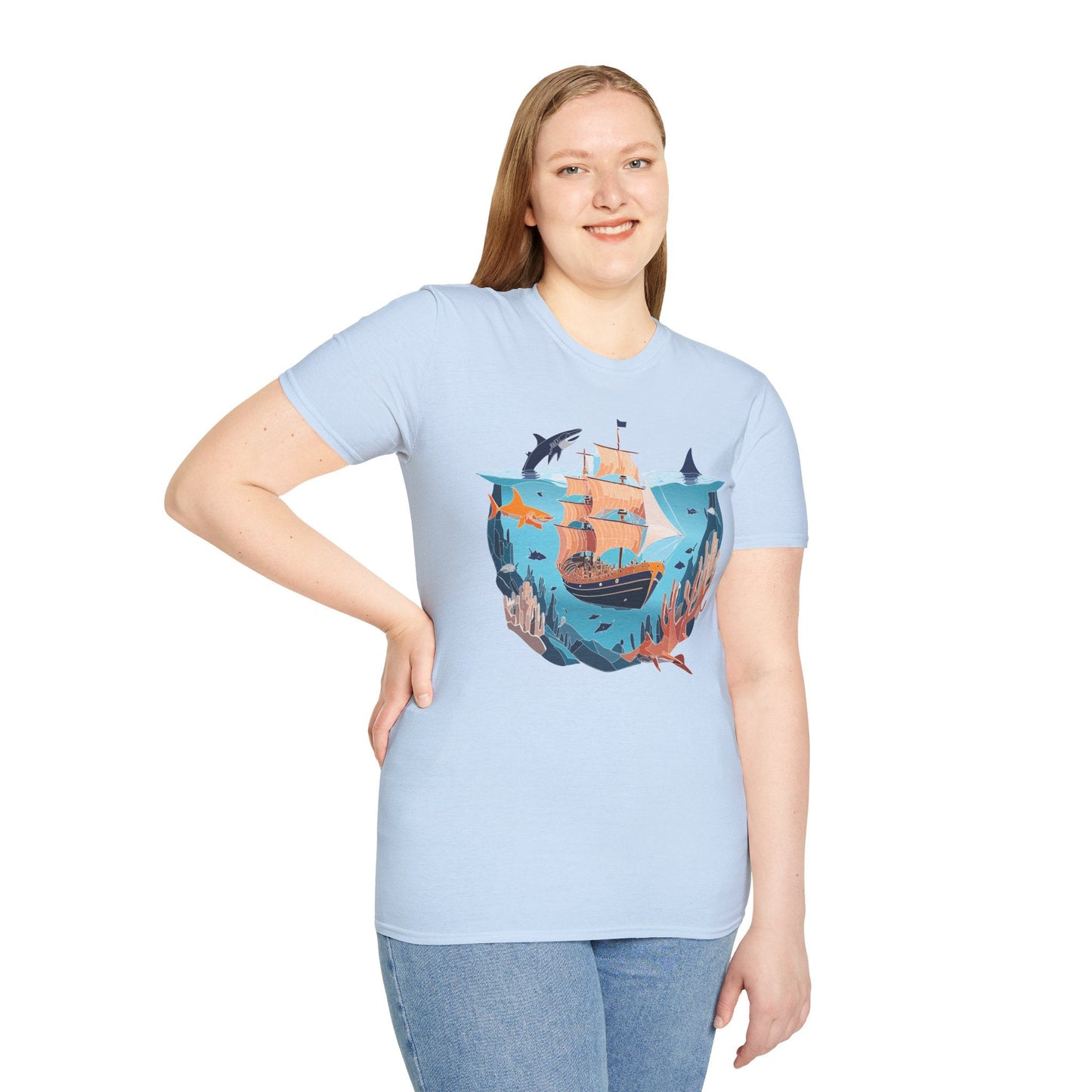 Ocean Tee Shirt Unisex Softstyle 64000 U Boat Design 100 Percent Ring Spun Cotton Tee