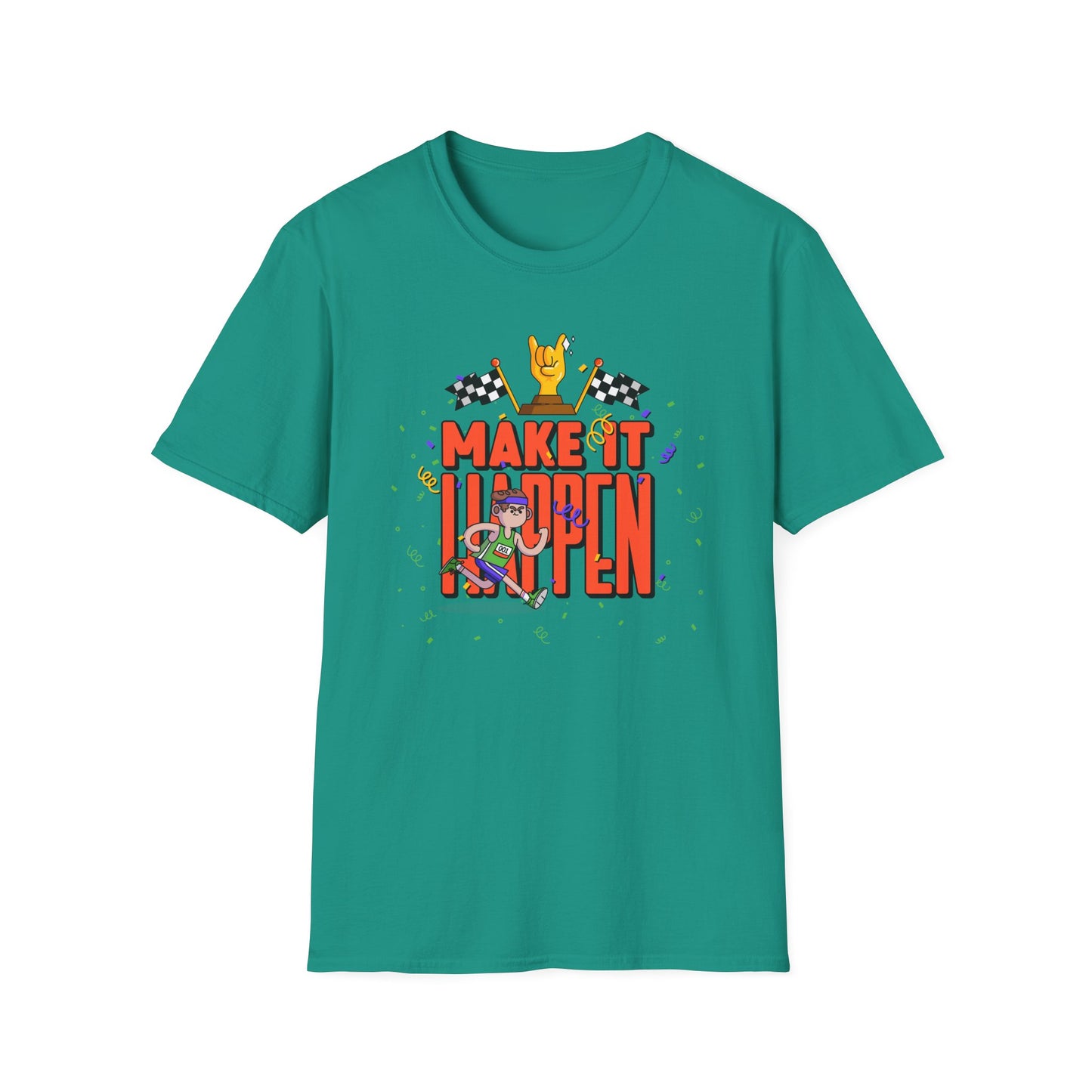 Make It Happen Racing Graphic T-Shirt Unisex Cotton Short Sleeves Gildan Softstyle 64000 Tee