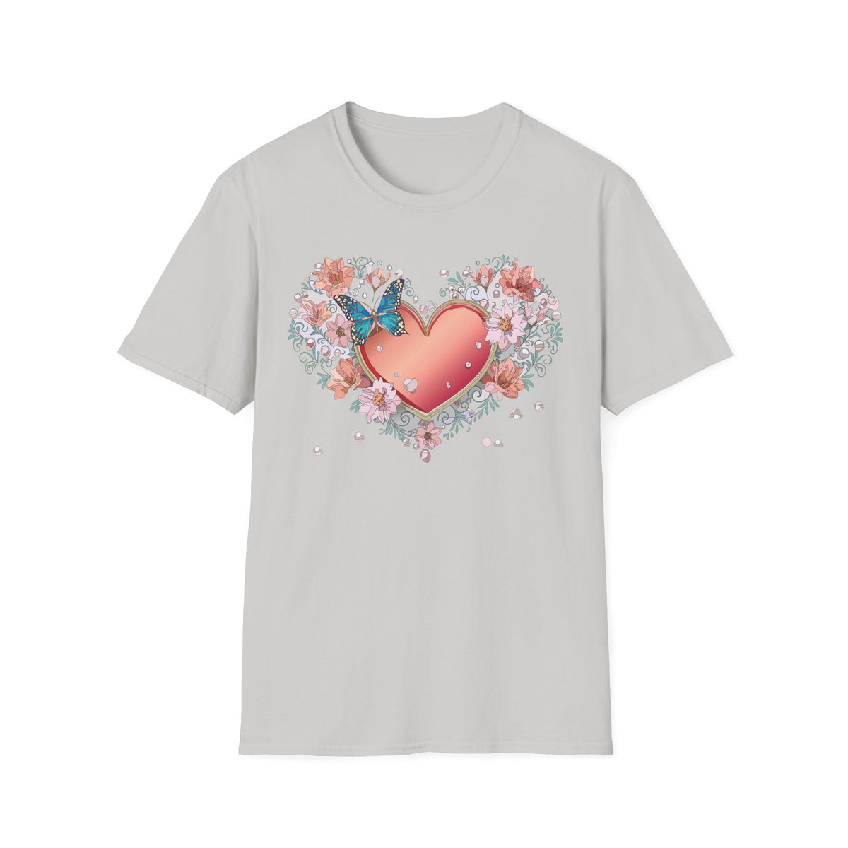 Butterfly Heart Floral Blue Butterfly Graphic Design Unisex 100 Cotton Gildan T-Shirt
