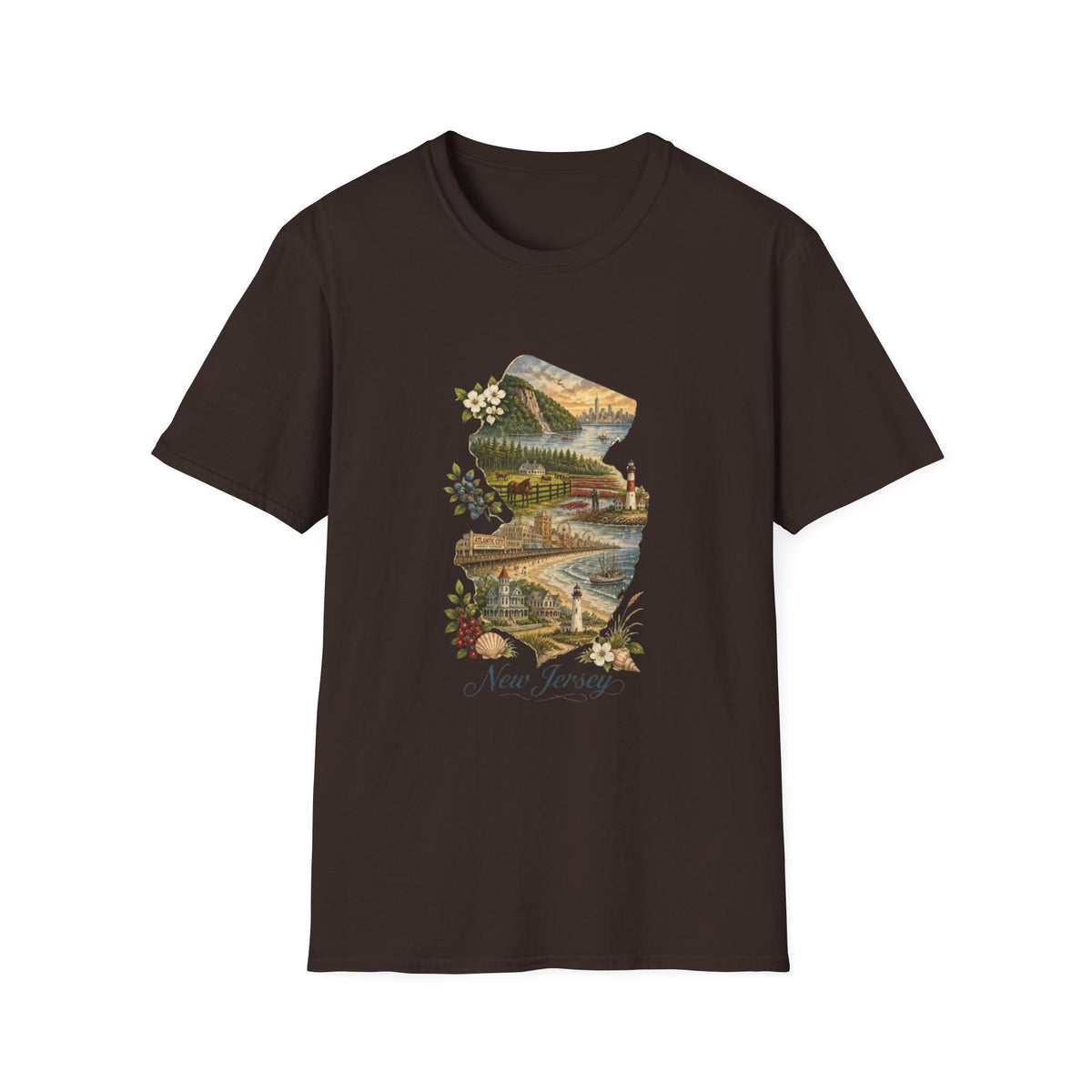 New Jersey Scenic Map T-Shirt — Vintage Travel Tourist Graphic Design Unisex 100 Cotton Gildan T-Shirt
