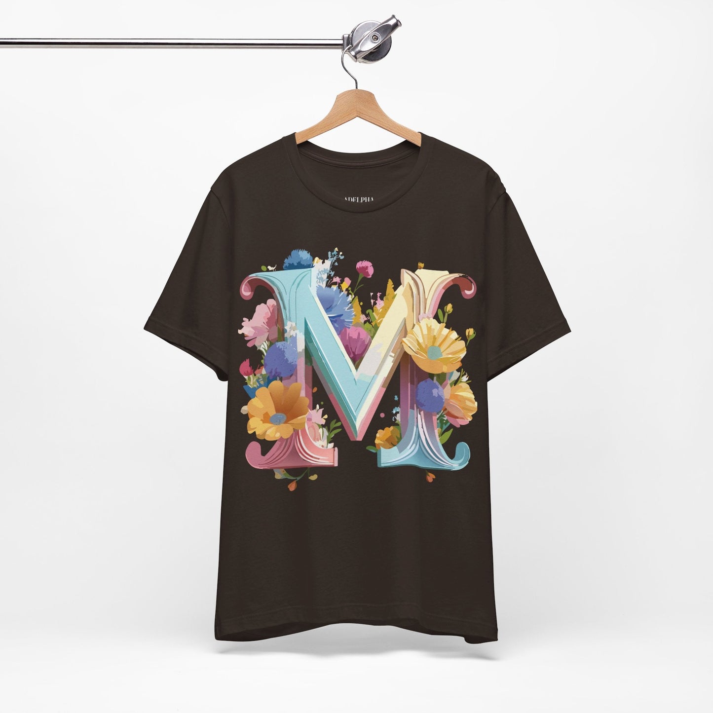 Letter M Shirt Unisex Graphic Tee Vintage Inspired Artwork Adelpha Short Sleeve Collection