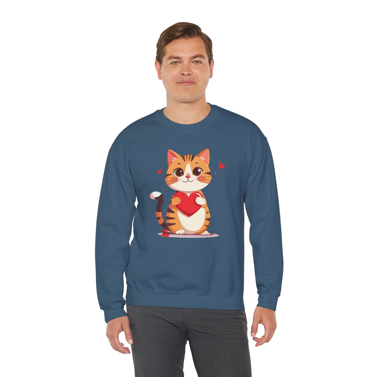 Cat Heart Sweatshirt, Heart Sweatshirt, Cat Sweatshirt, Valentine's Day Sweatshirt, 50/50 Cotton-Poly Animal Sweatshirt 103