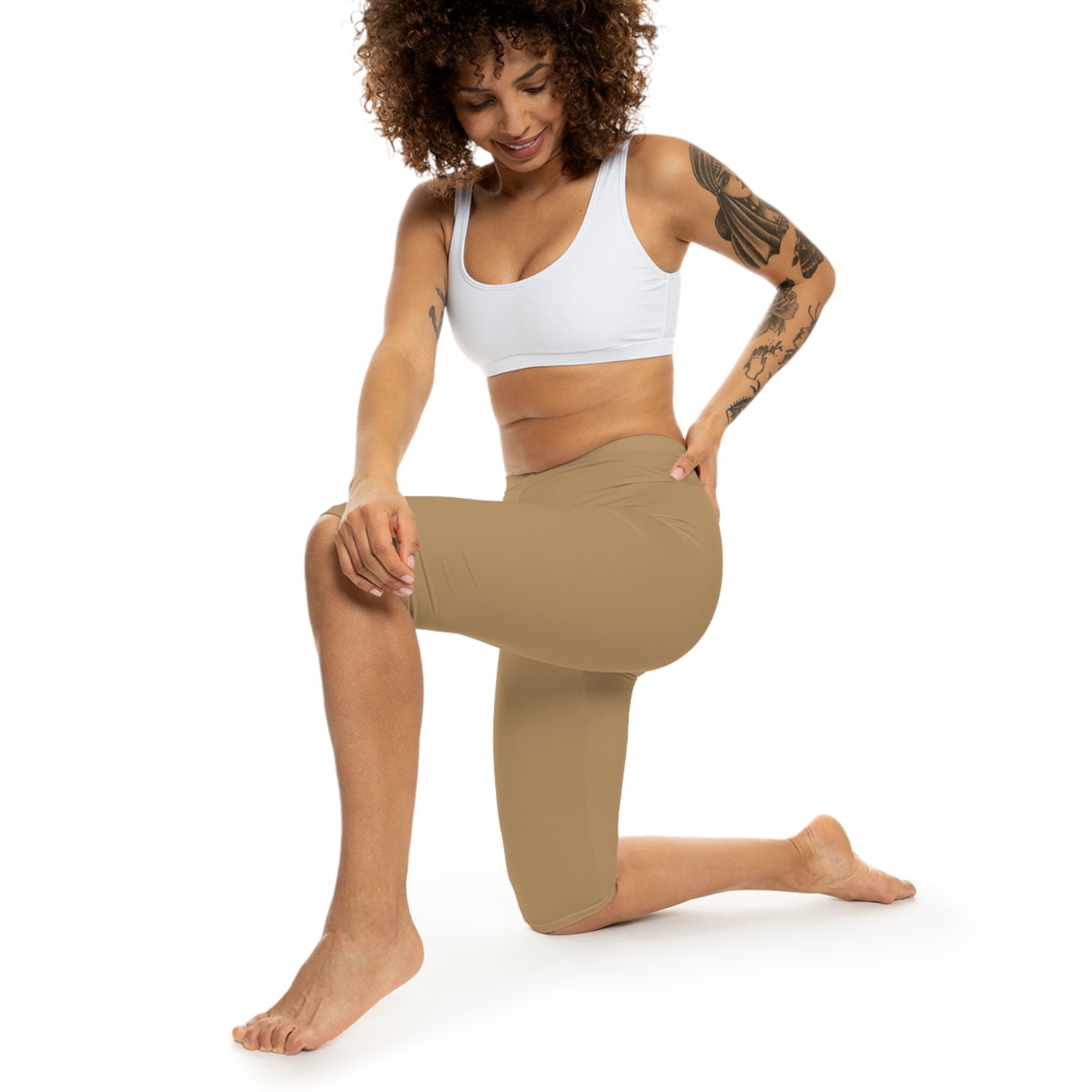Camel Color Women's Brushed Suede Poly Span Casual Capri Leggings XS-2XL