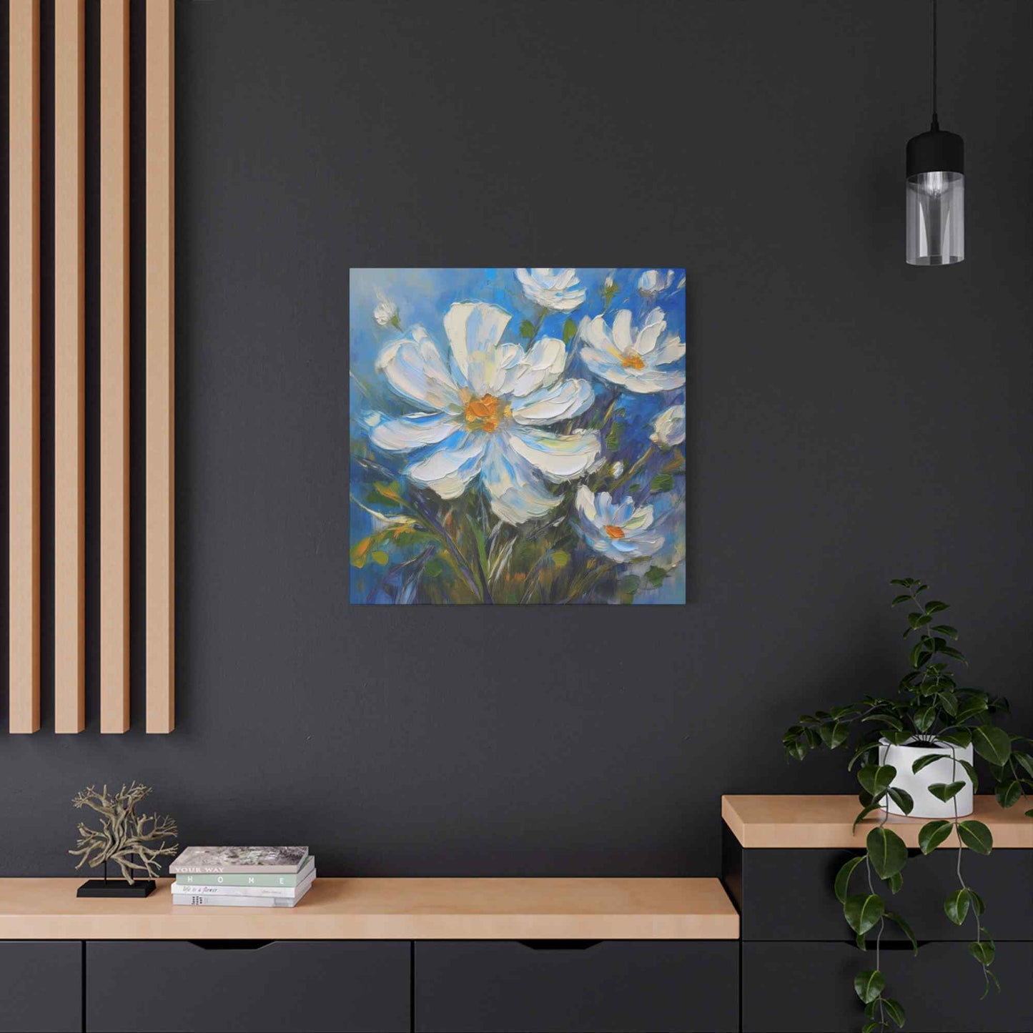 White Flowers Print Canvas, White Flowers Oil Paint Print 20x20, 24x24, 30x30, 32x32, 36x36, Art Design Print Non-Frame MC-7