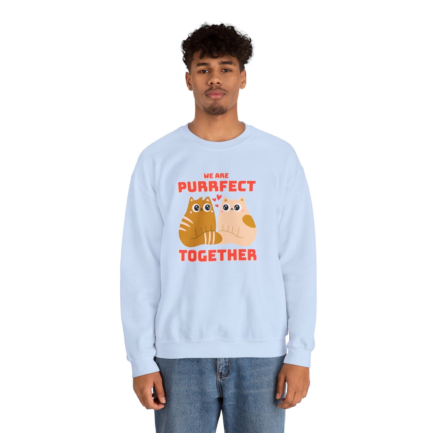Cat Heart Sweatshirt Unisex 50/50 Cotton-Poly Blend Valentine Gift For Cat Lovers