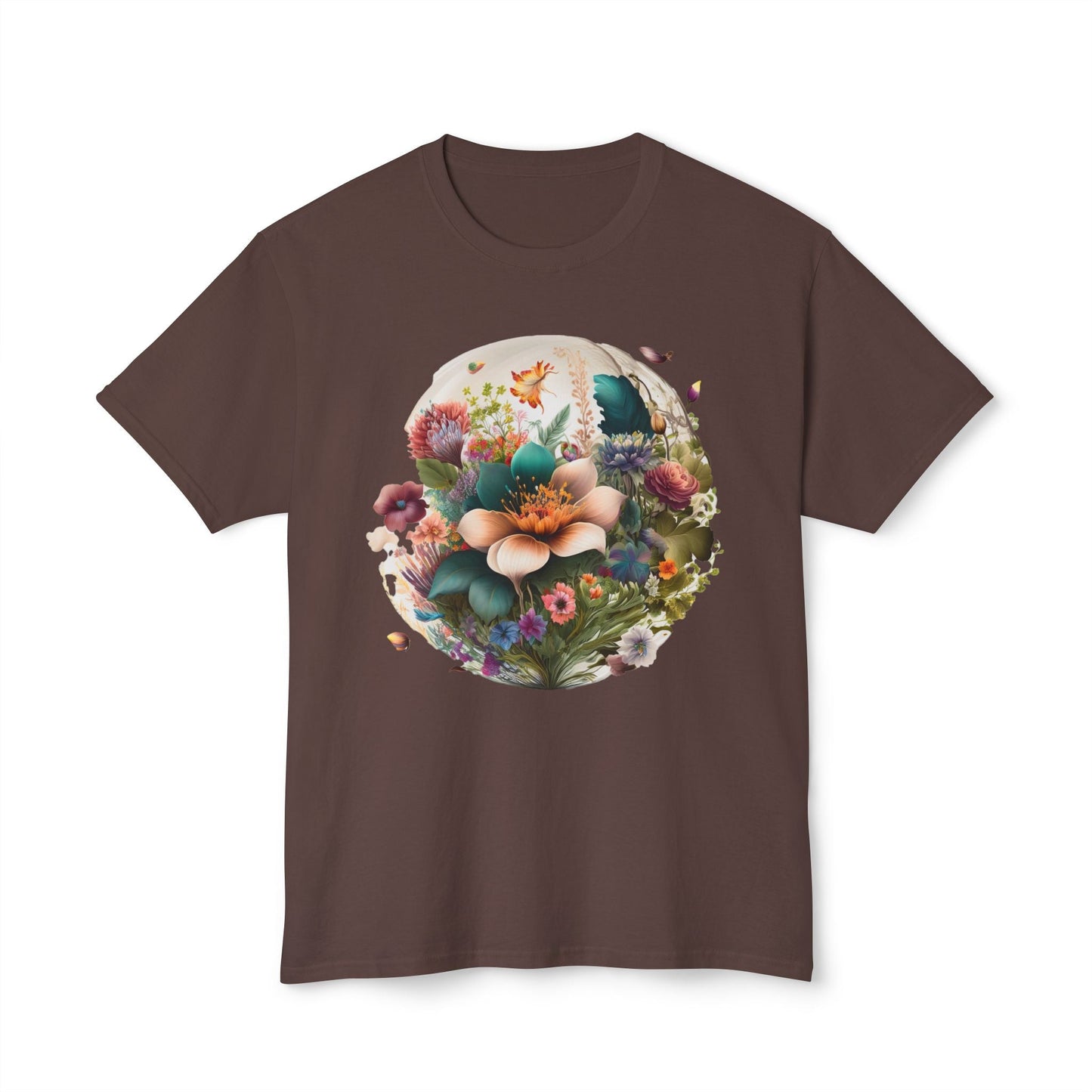Unisex Floral Art Print T Shirt With Vintage Flowers Graphic Tee 100 Percent Cotton