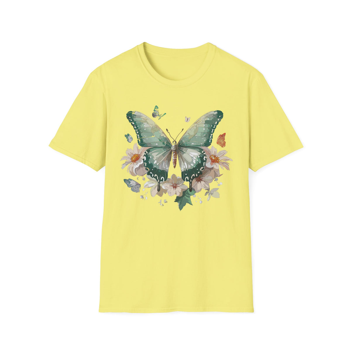 Green Watercolor Butterfly T-Shirt | Floral Monarch Graphic Tee Unisex 100 Cotton Gildan T-Shirt