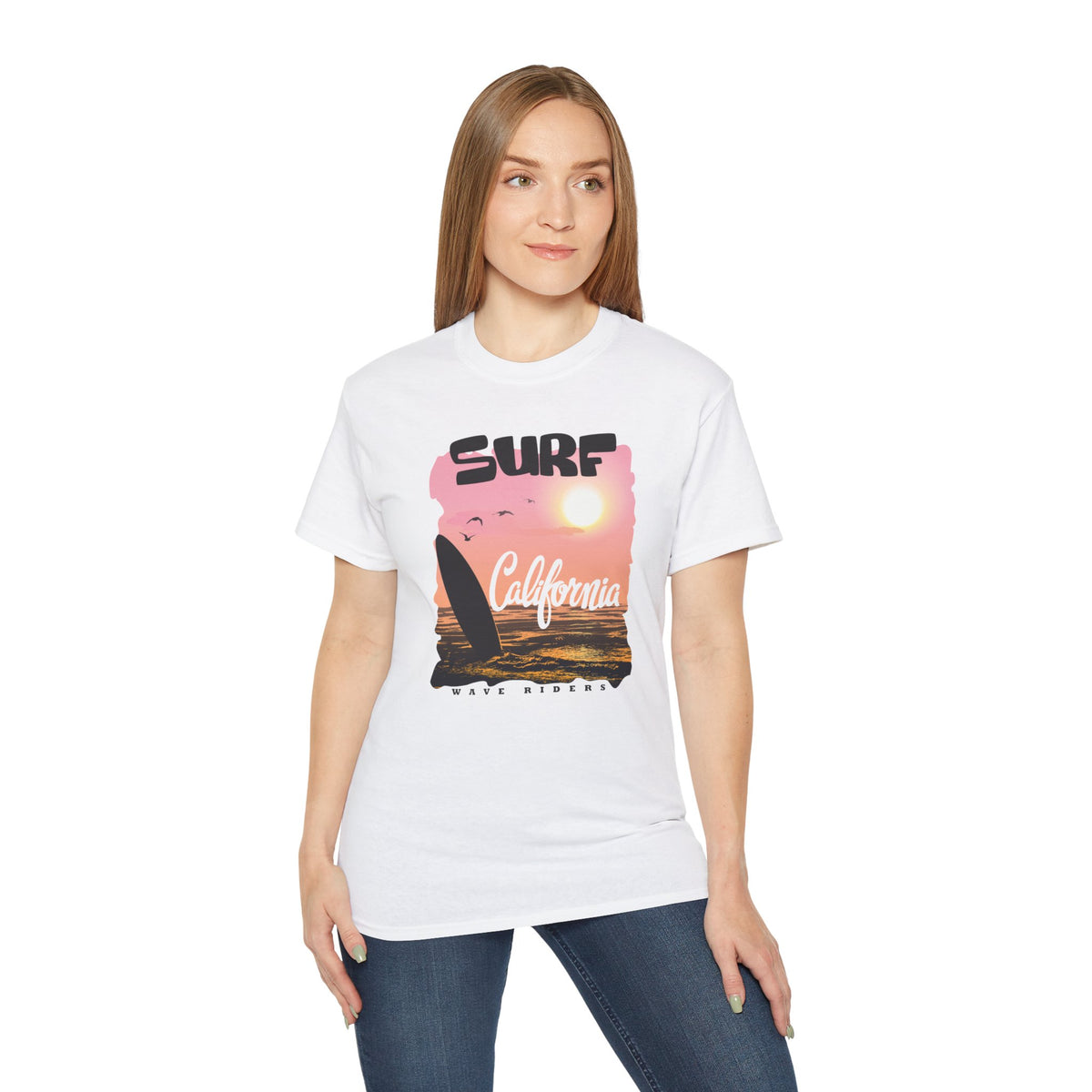 Surf California Tee | Sunset Sailboard Ocean Retro Beach Graphic