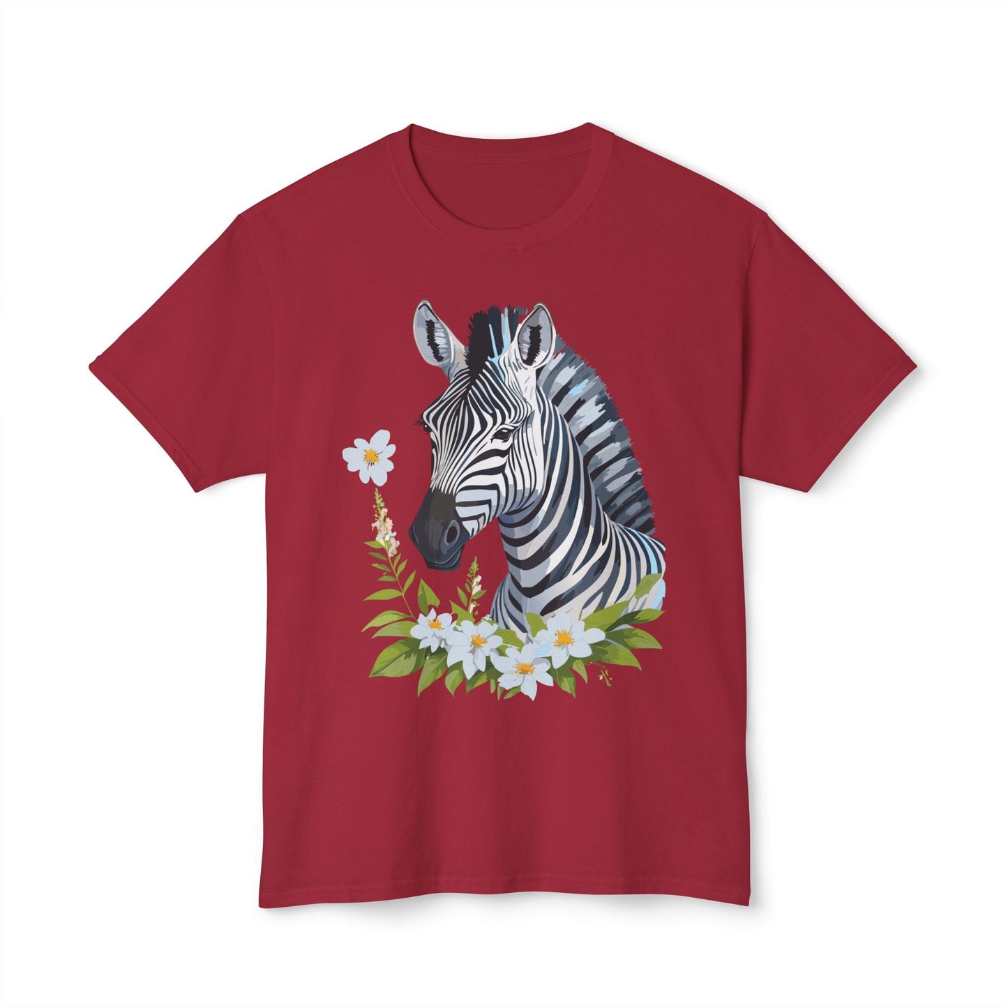Unisex Zebra Art Print T Shirt 100% Cotton Vintage Floral Tee Made in USA Premium Graphic Tee