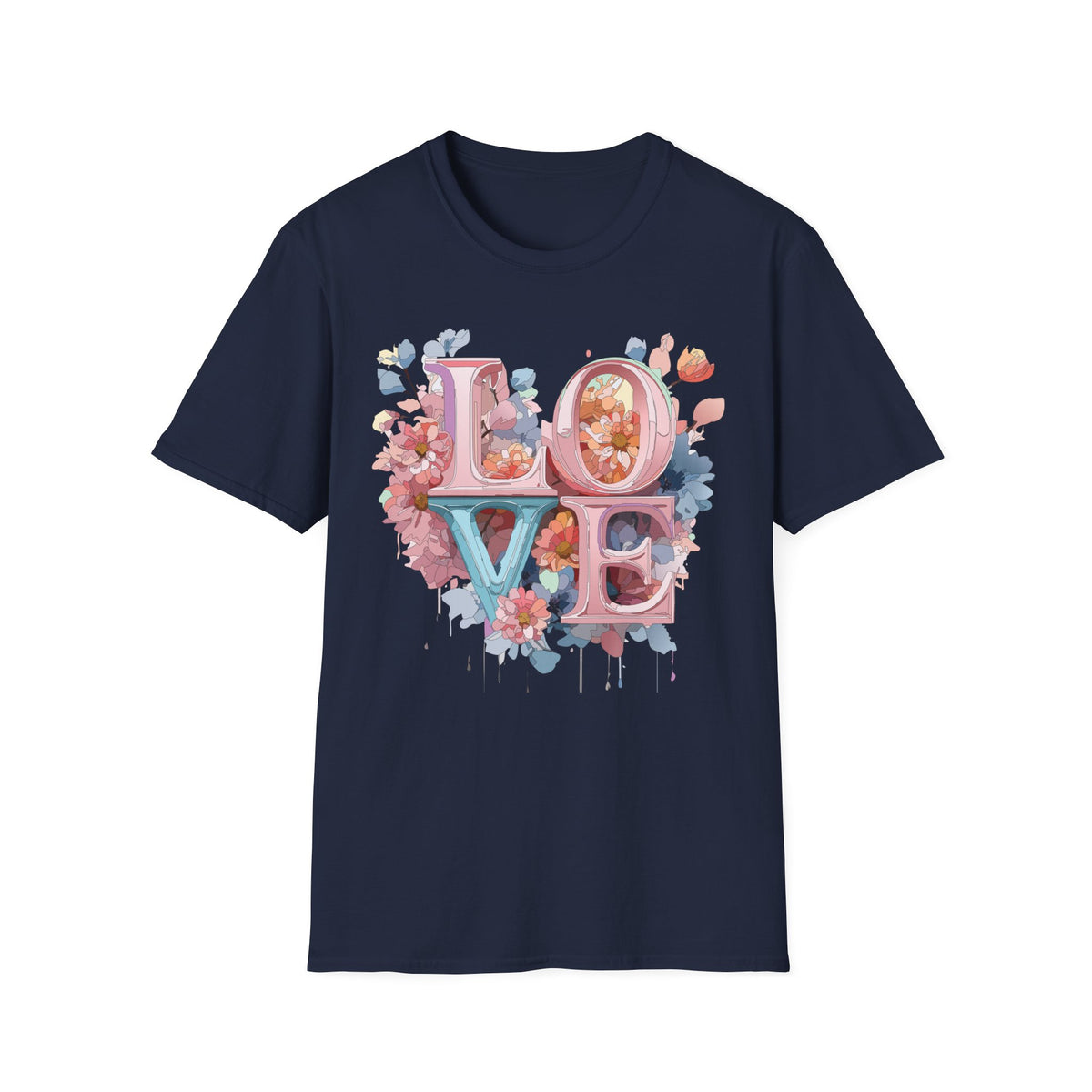 Floral LOVE Lettering T-Shirt | Pink Blue Floral Typography Tee
