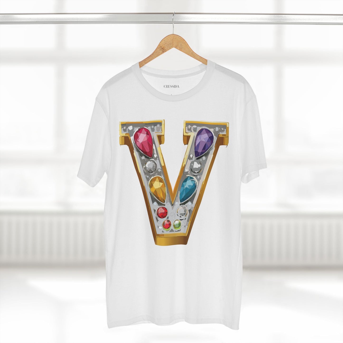 Letter V Graphic Design Tee Unisex 100 Cotton With Antique Gold Letters Artwork T-Shirt