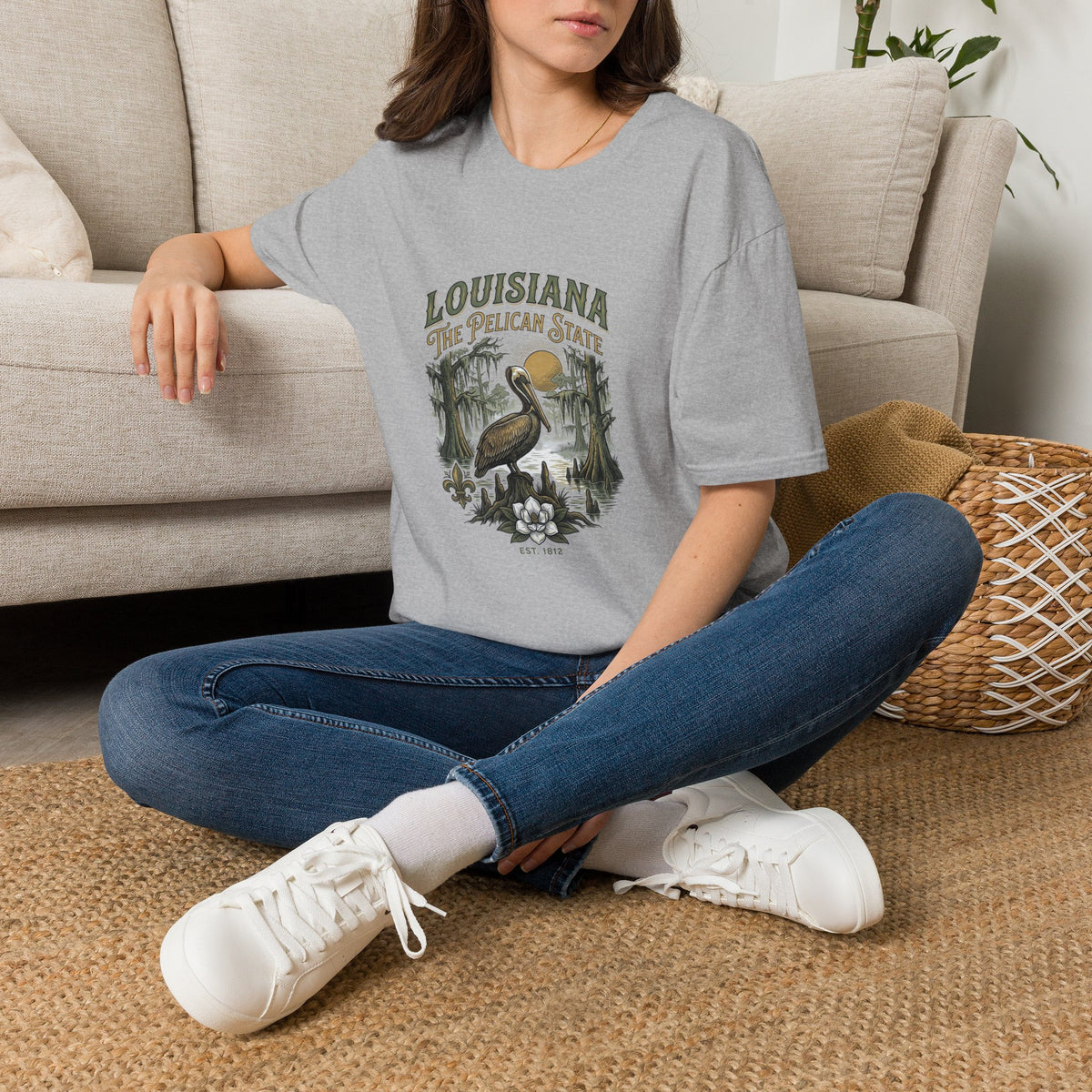 Louisiana Pelican State T-Shirt — Vintage Bayou Wildlife Travel Tourist Graphic Design Unisex 100 Cotton Gildan T-Shirt